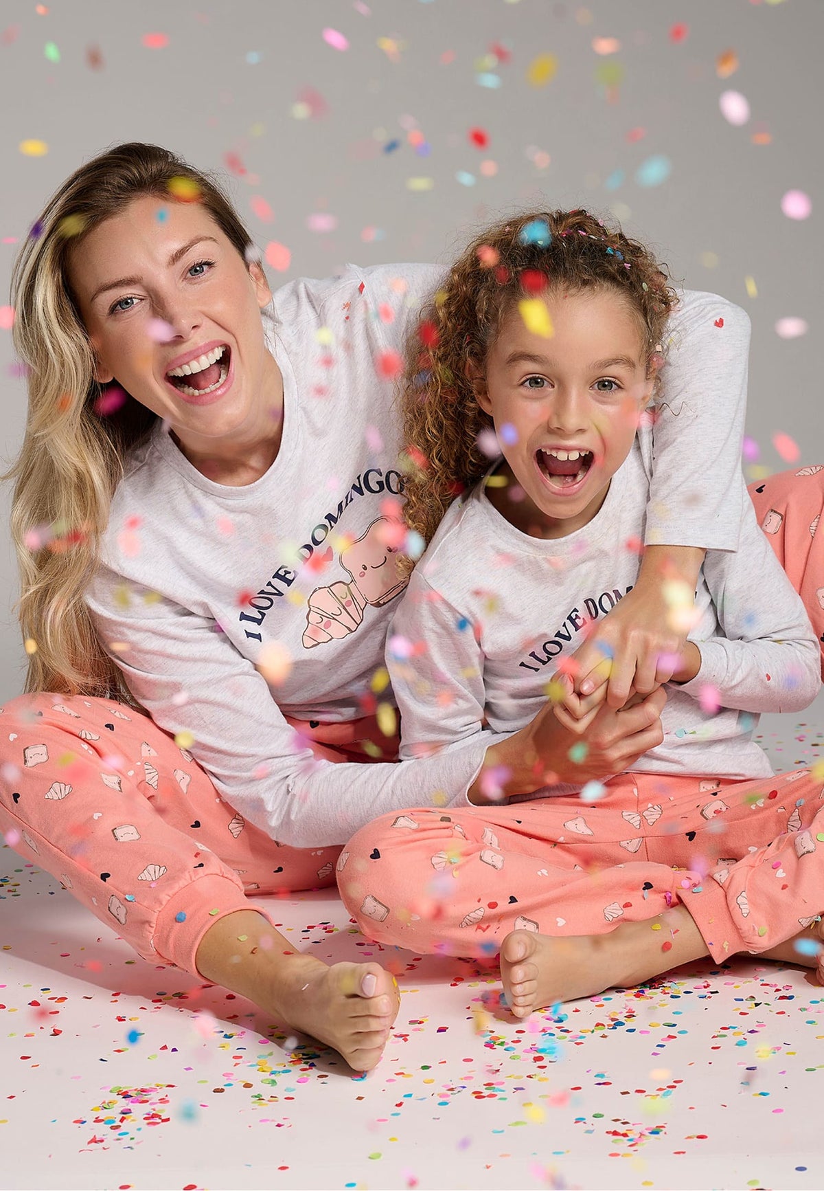 Girls' long cotton I Love Domingos printed pyjamas