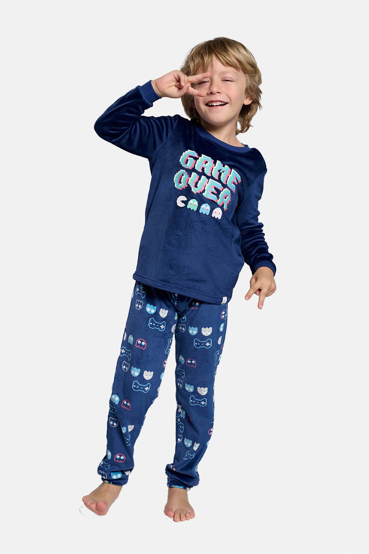 Boys' long velvet Game Over pyjamas