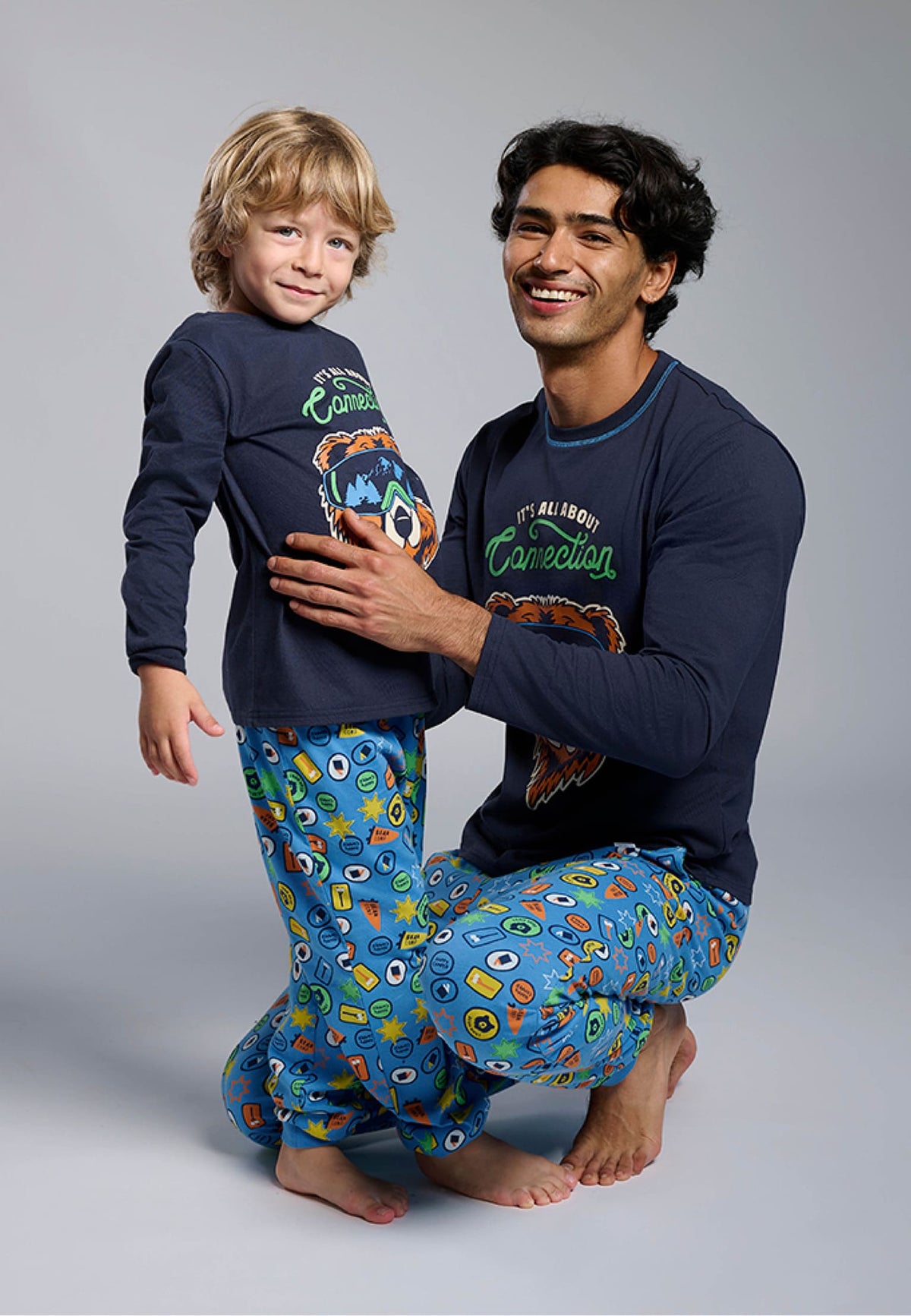 Boys' long cotton It's all about connection bear-print pyjamas