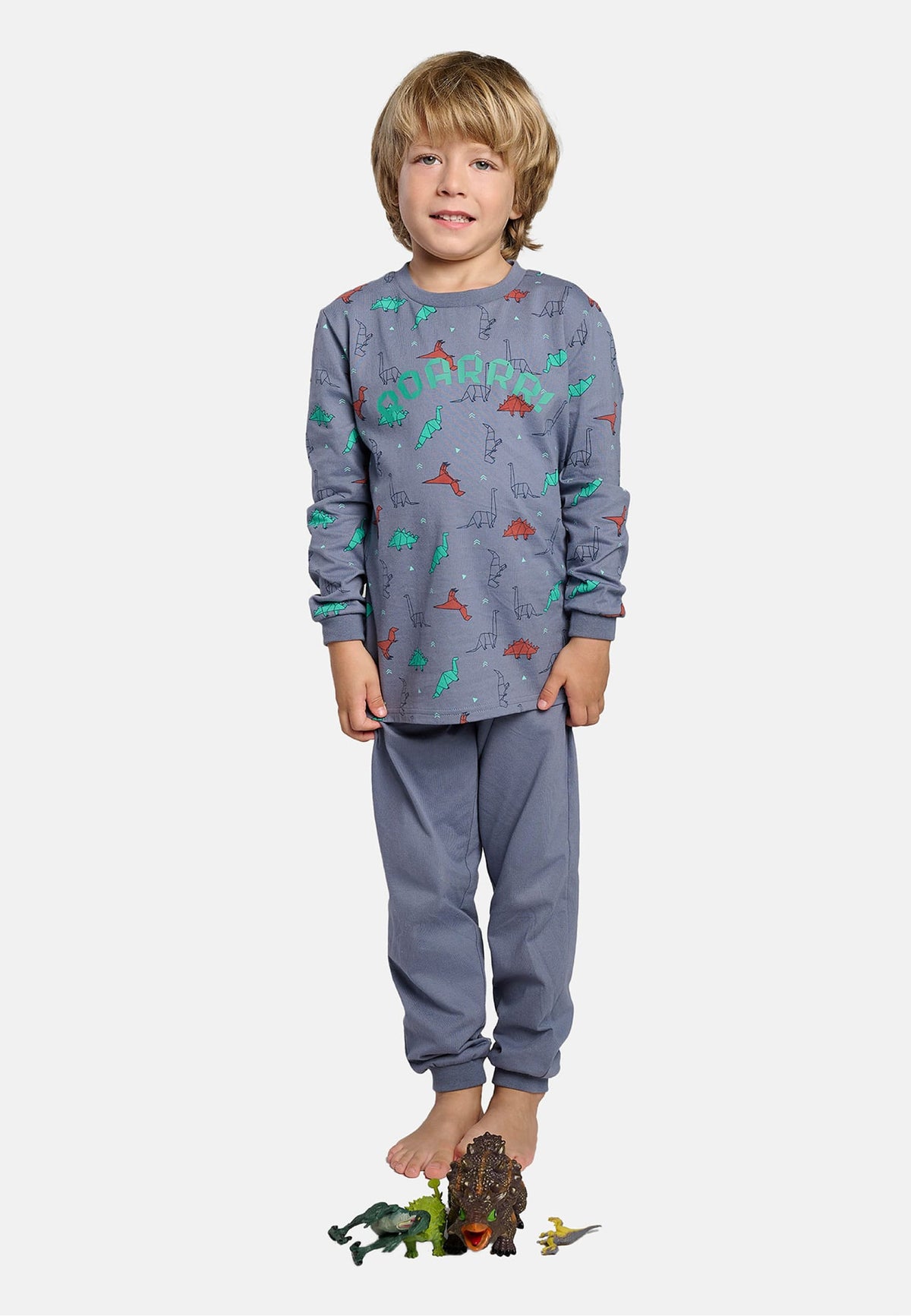 Boys' long cotton Roar dinosaur-print pyjamas