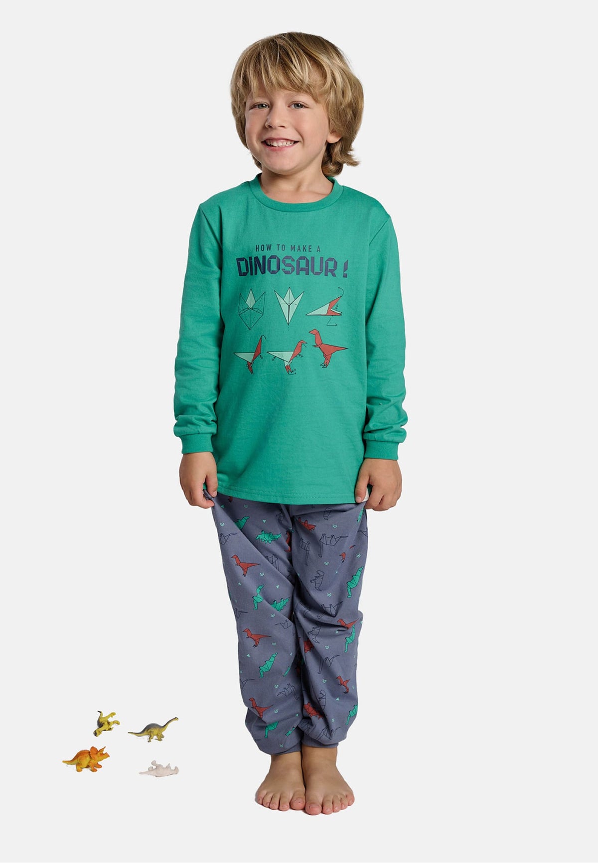 Boys' long cotton How to make a dinosaur dinosaur-print pyjamas