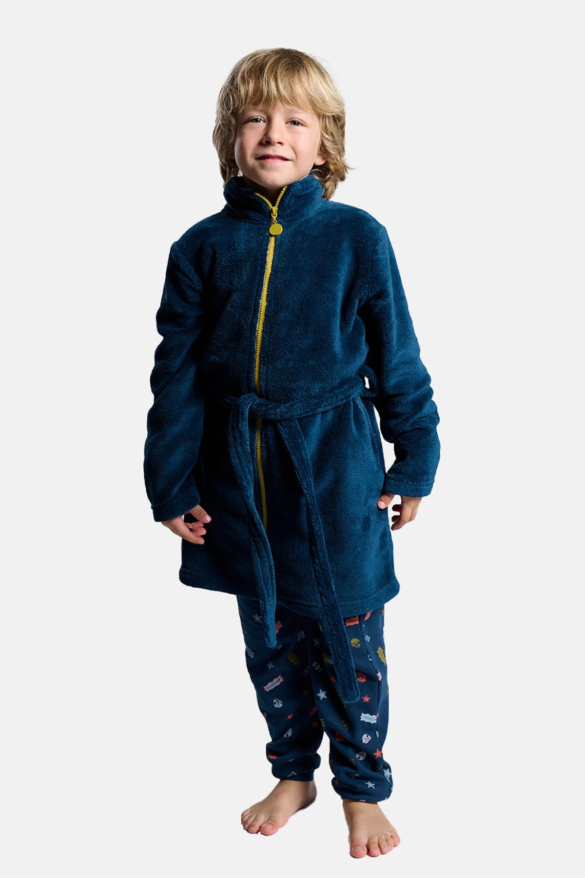 Boys' coral fleece robe with contrast zip