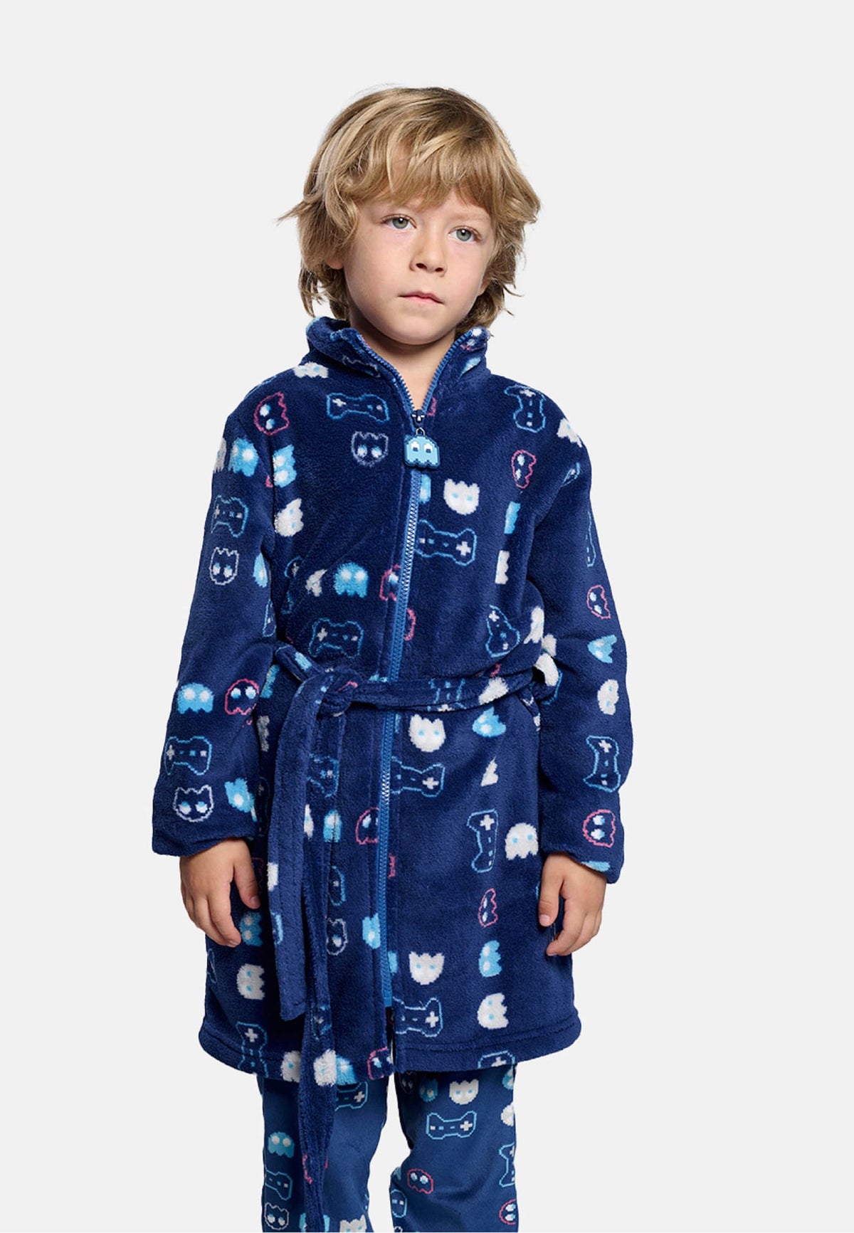 Boys' gamer-print coral fleece robe