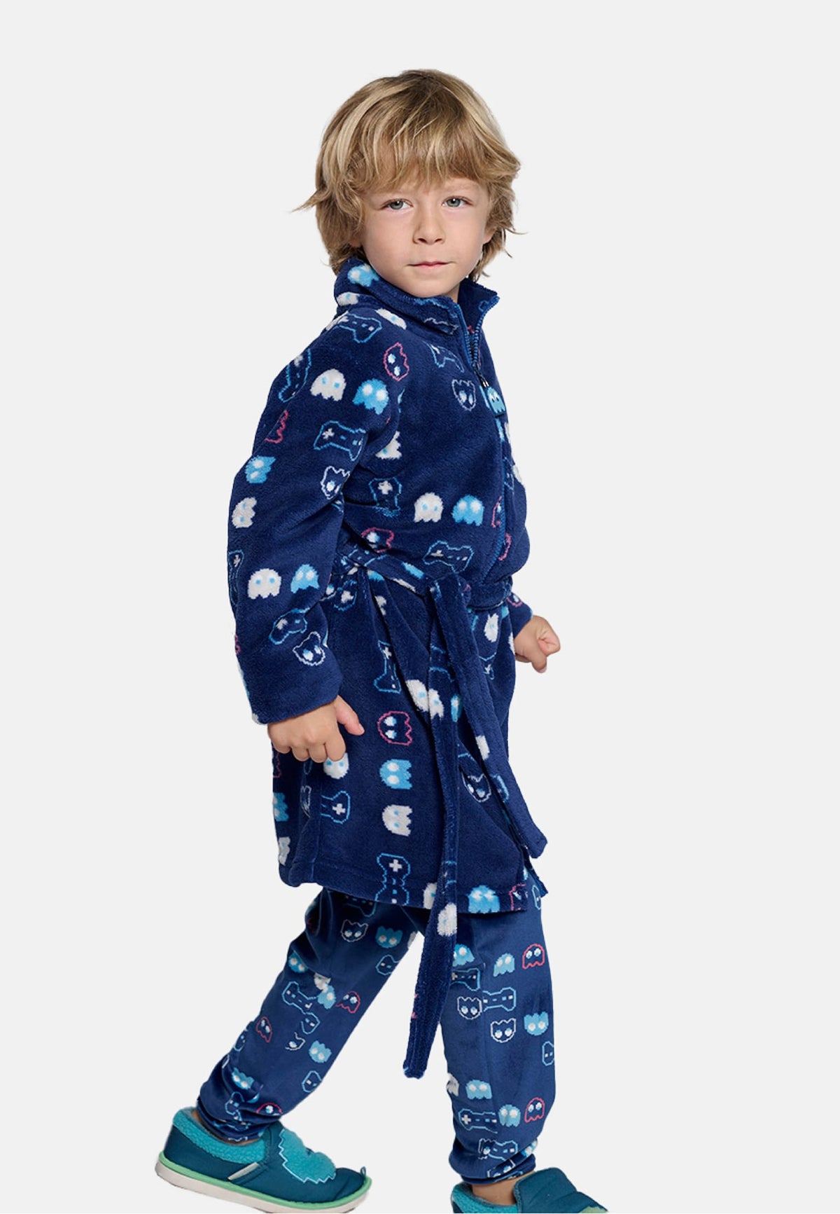 Boys' gamer-print coral fleece robe