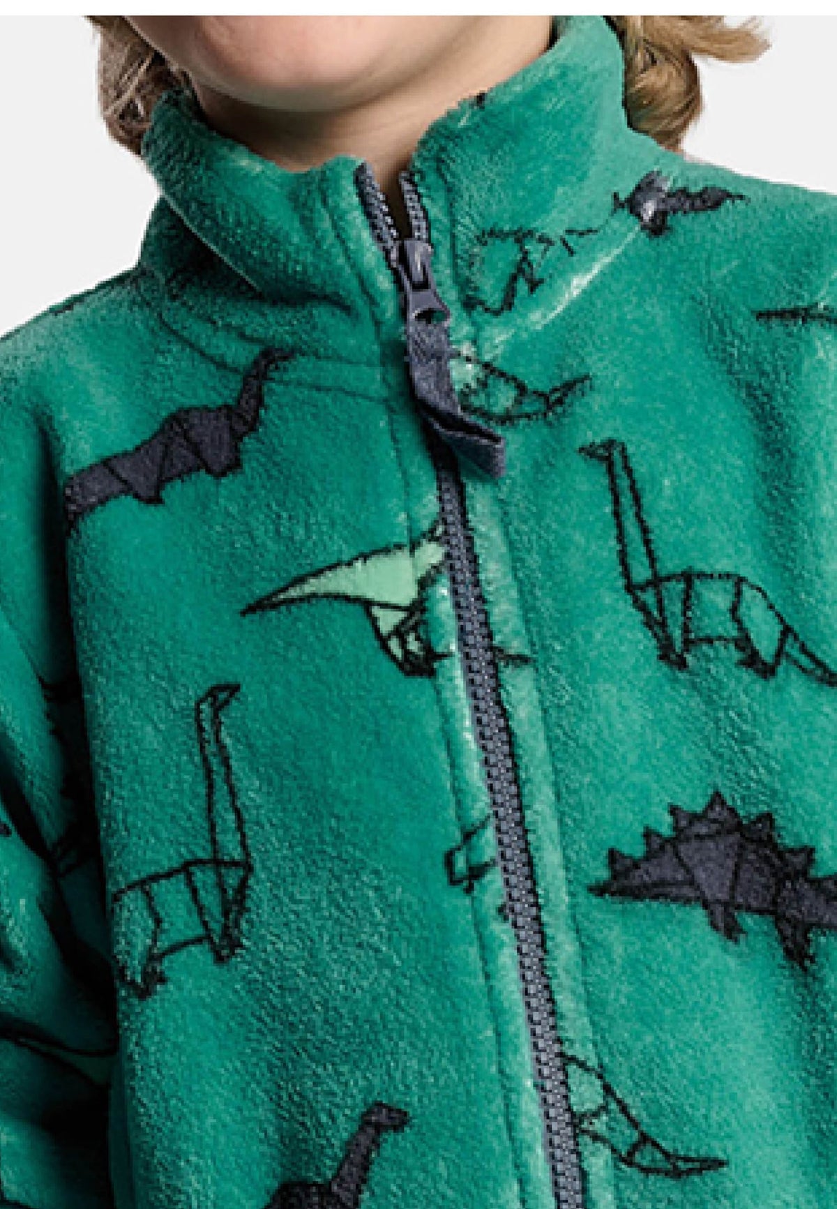 Boys' dinosaur-print coral fleece robe with zip fastening