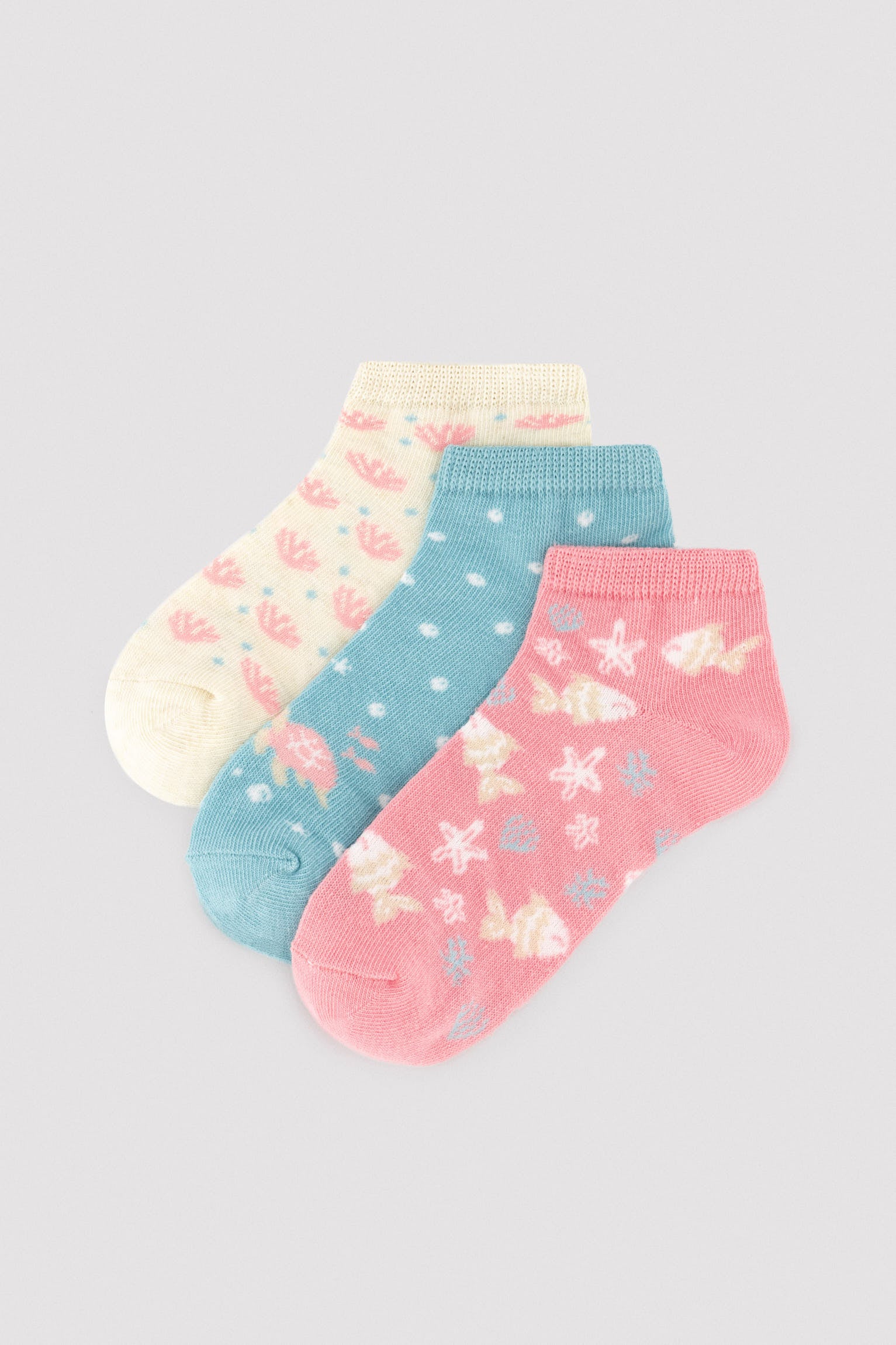 Pack of 3 printed children's ankle socks, Sea