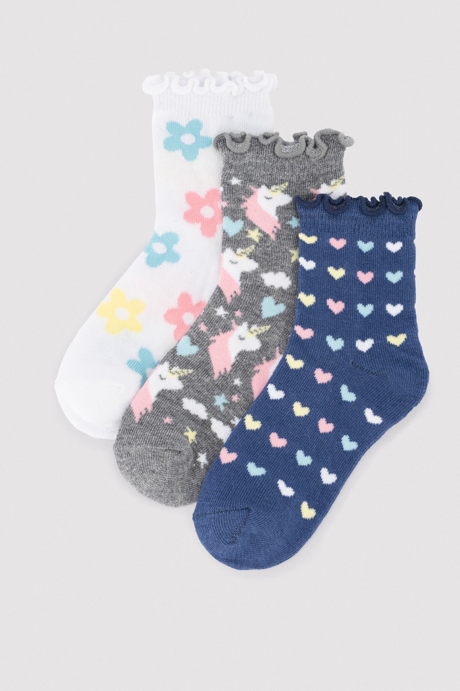 Pack of 3 short socks with printed ruffled cuff detail