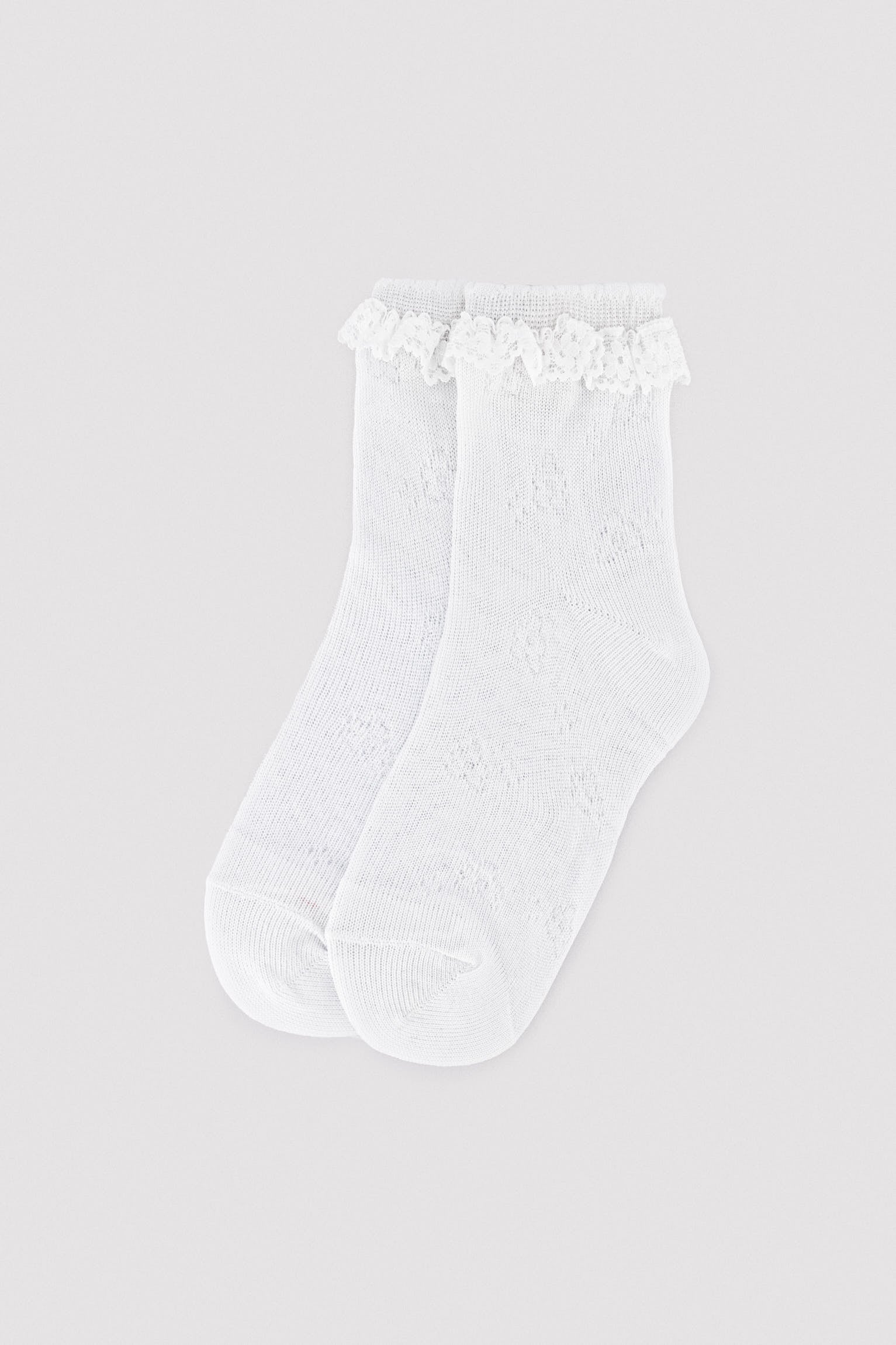 Children's socks with openwork lace detail, white