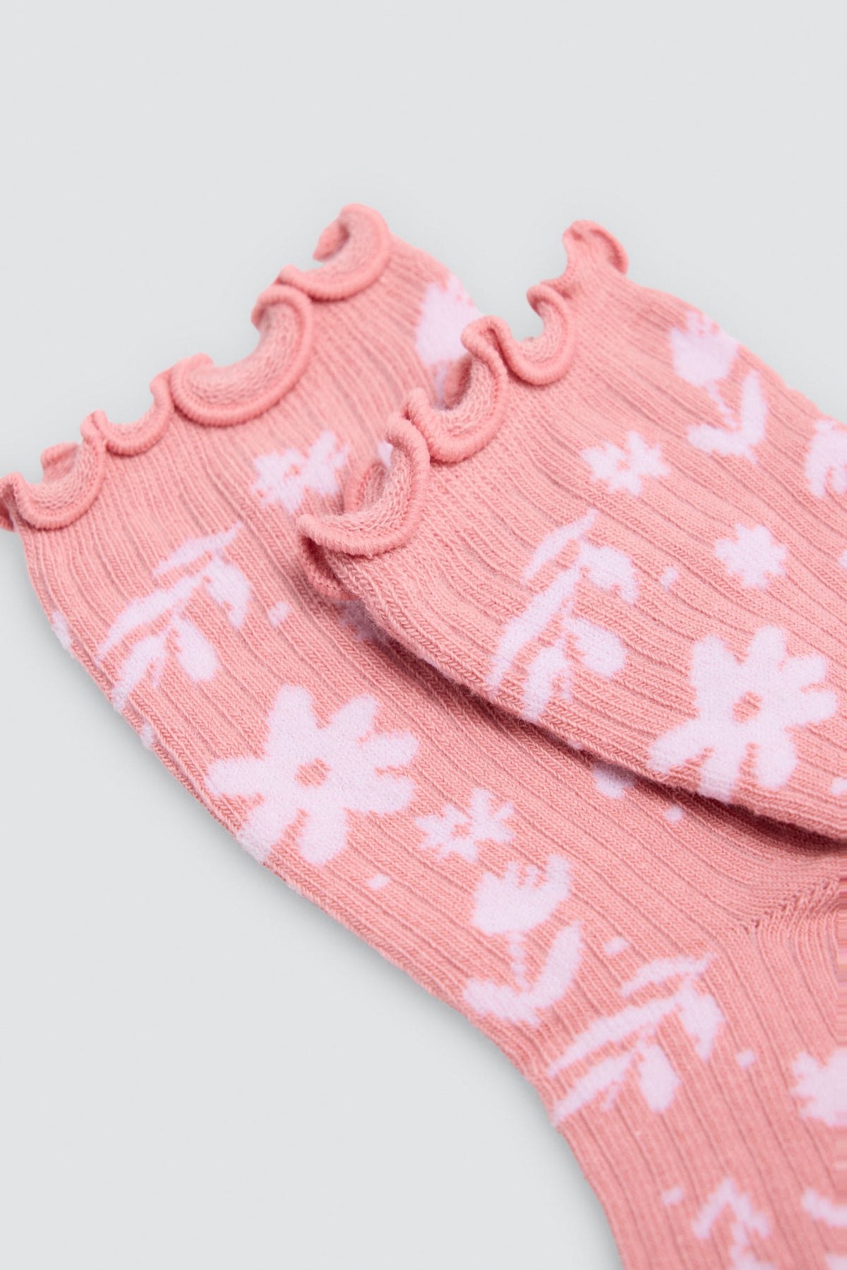 Pack of 4 girls' scalloped-cuff socks with floral print