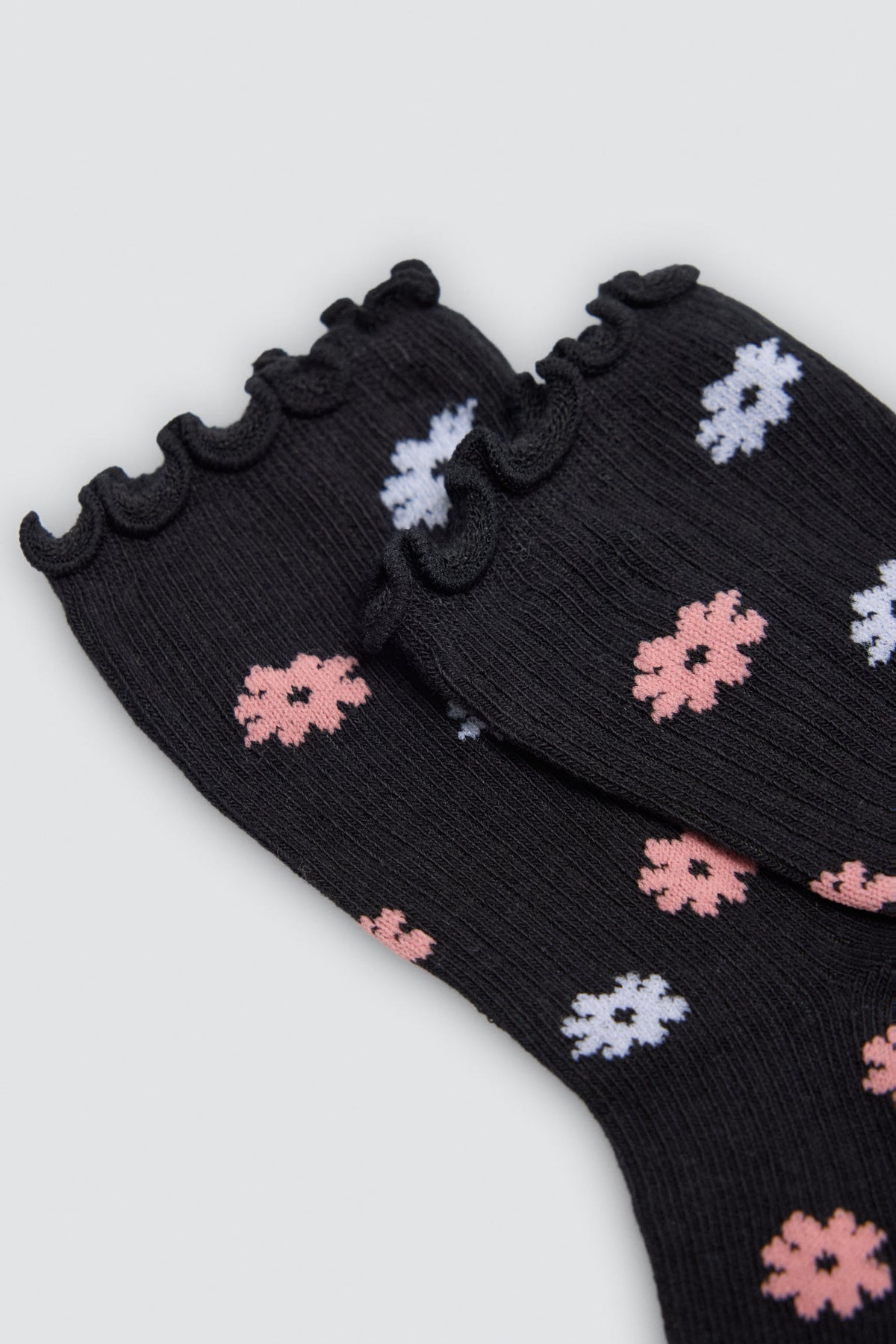 Pack of 4 girls' scalloped-cuff socks with floral print