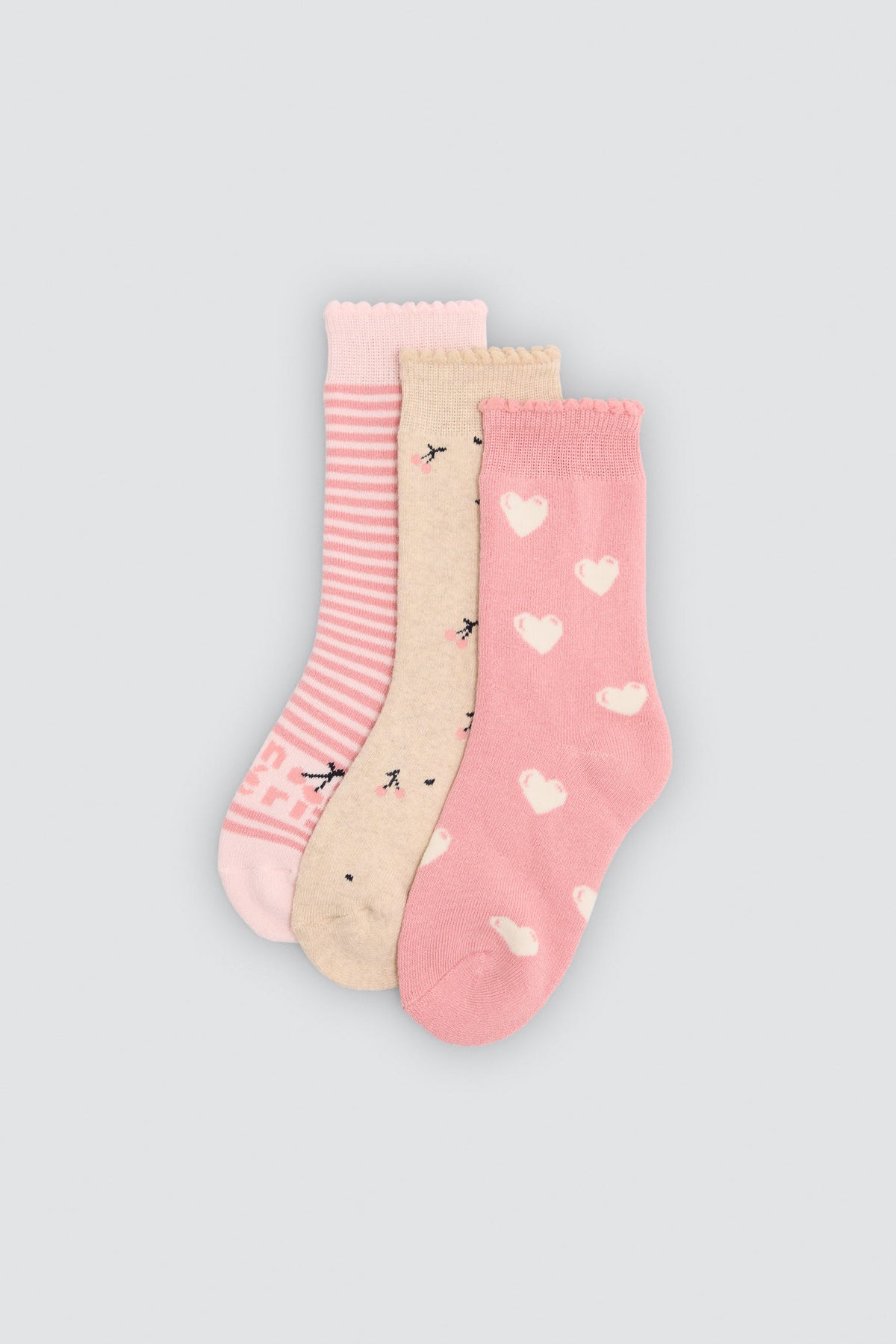 Pack of 3 girls' thermal socks with cherry and heart prints