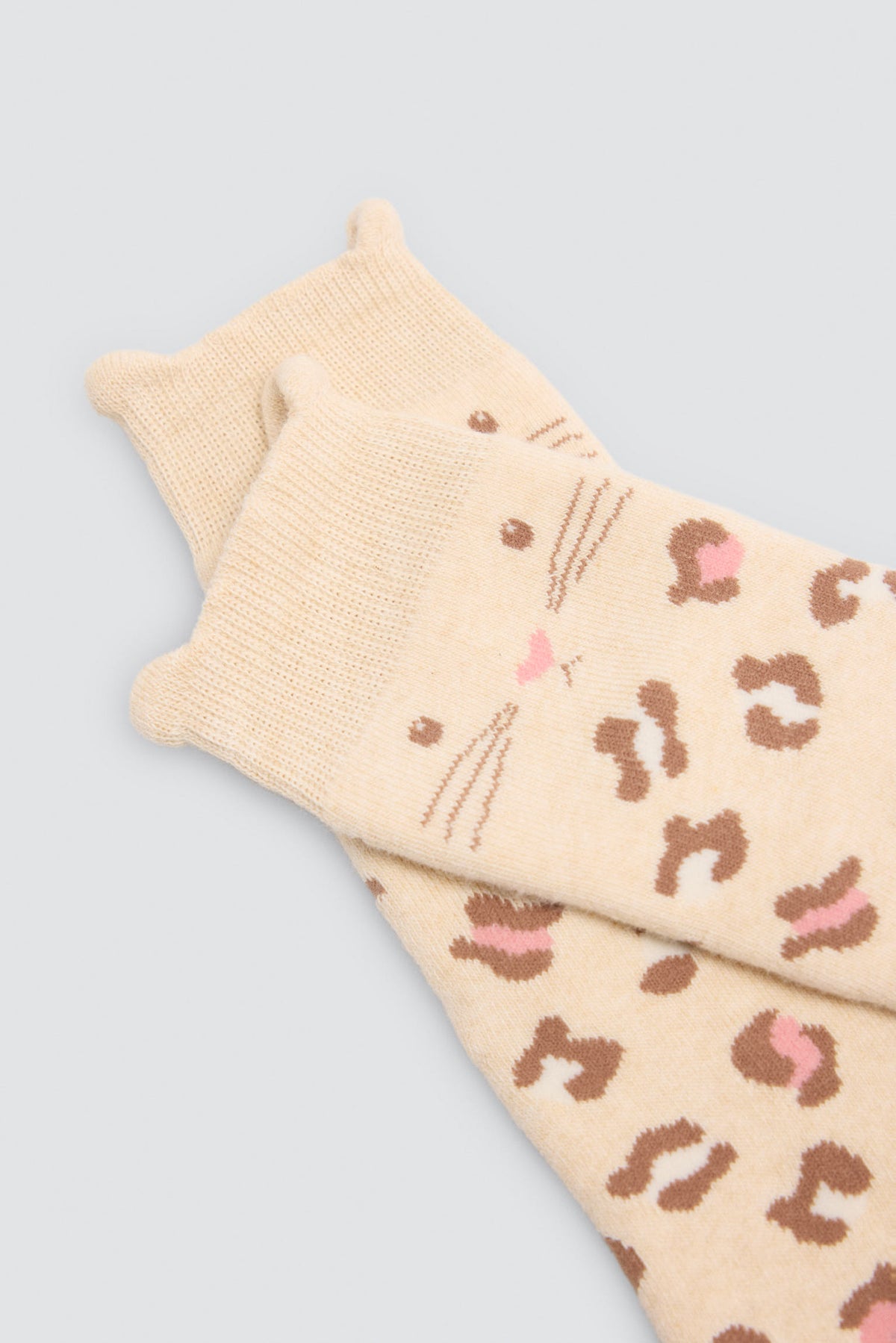 Pack of 3 girls' thermal socks with cat-ear detail and leopard print