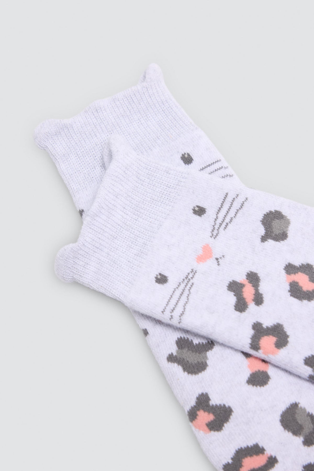 Pack of 3 girls' thermal socks with cat-ear detail and leopard print