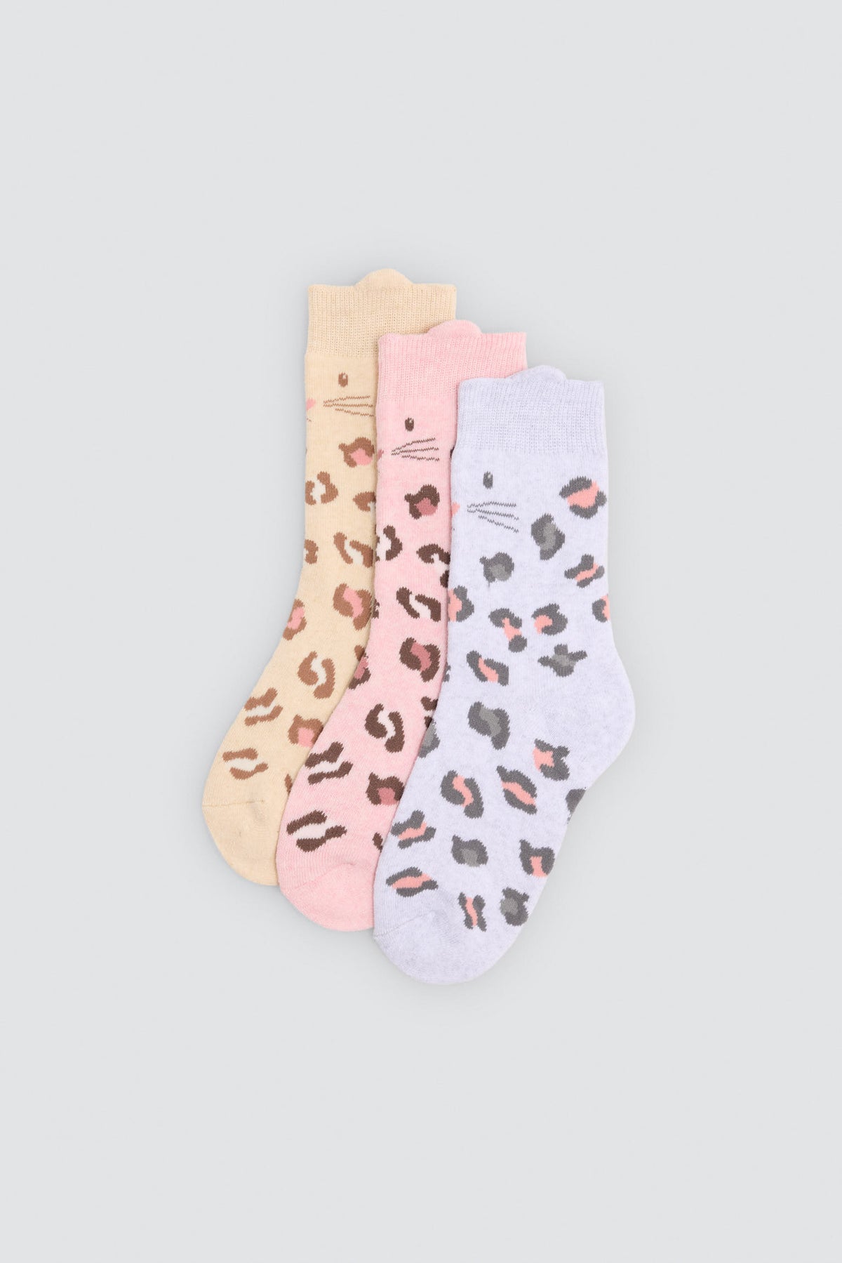 Pack of 3 girls' thermal socks with cat-ear detail and leopard print