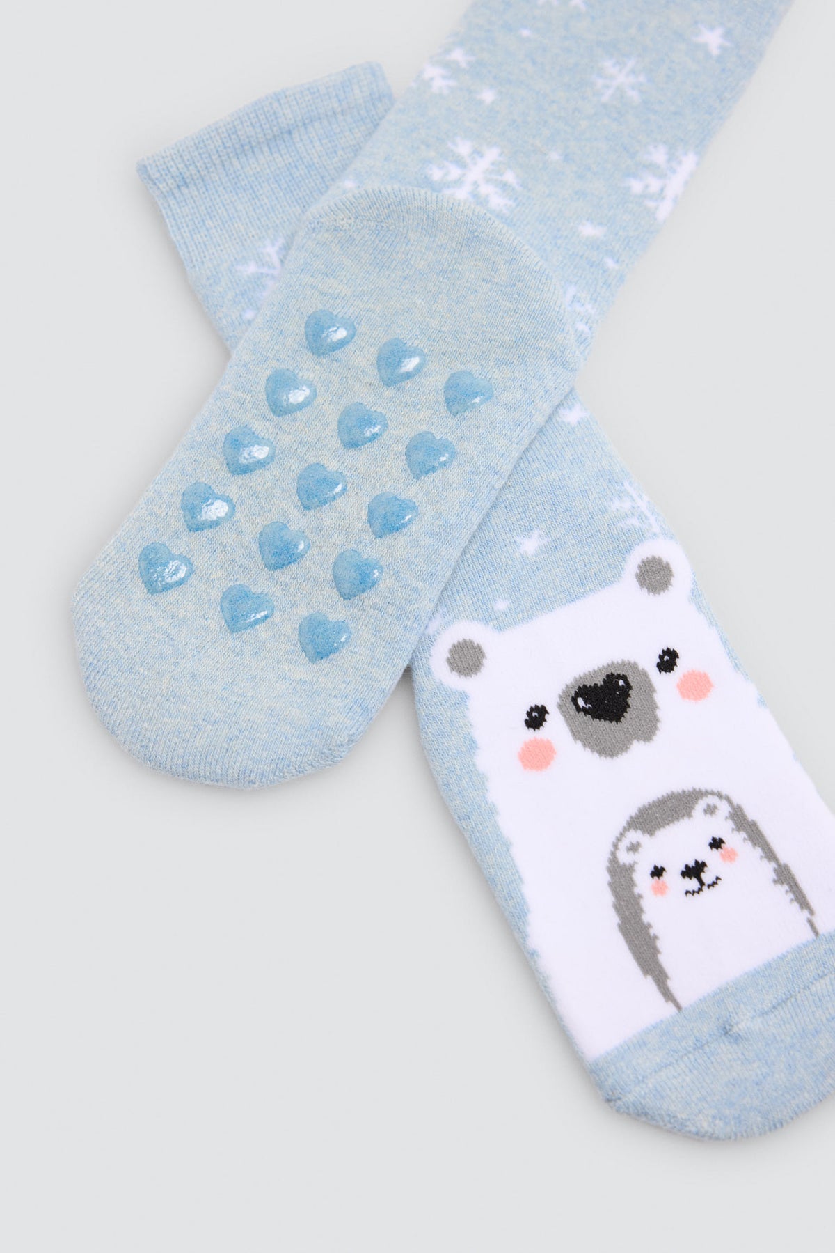 Pack of 3 girls' thermal non-slip socks with bear and penguin prints