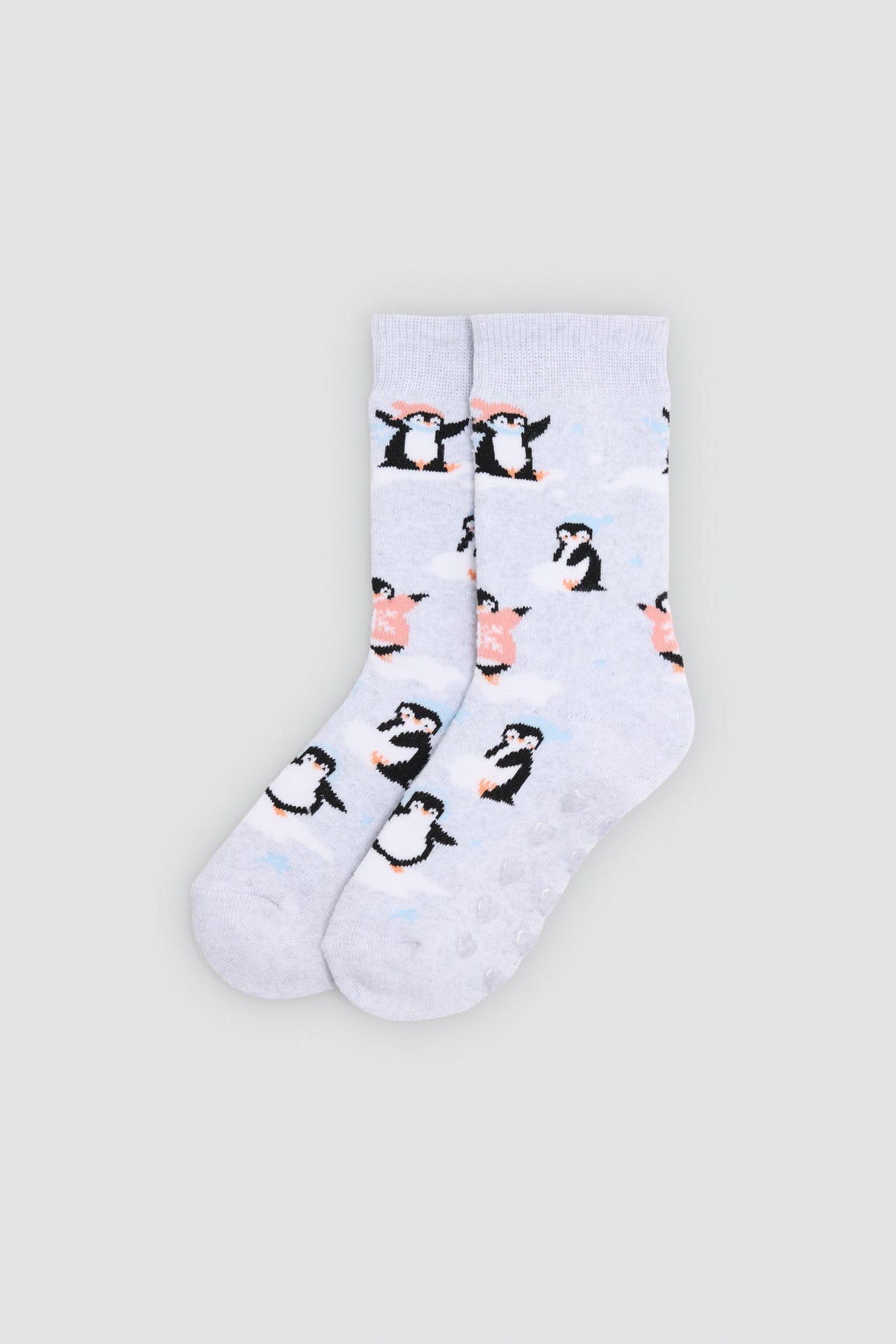 Pack of 3 girls' thermal non-slip socks with bear and penguin prints