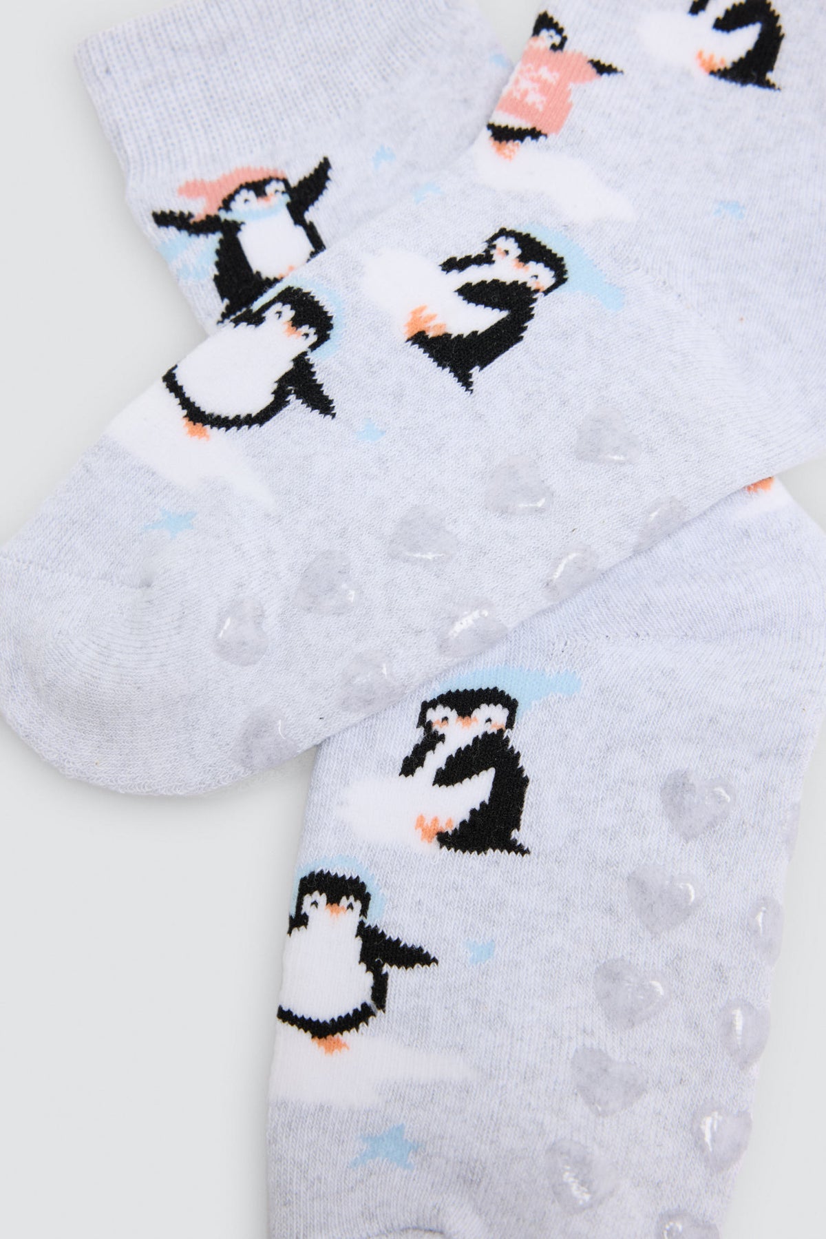 Pack of 3 girls' thermal non-slip socks with bear and penguin prints