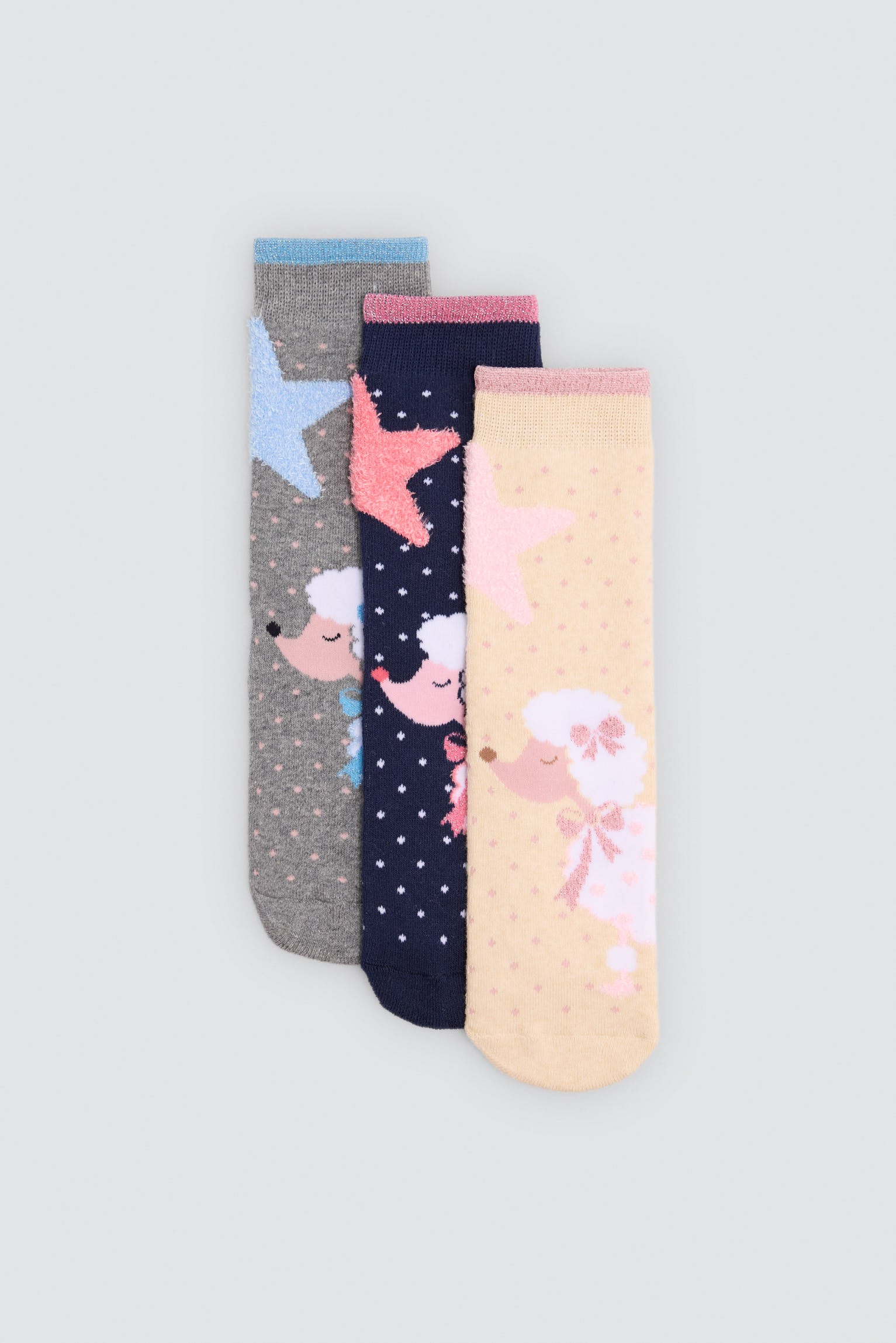 Pack of 3 girls' thermal non-slip socks with poodle print