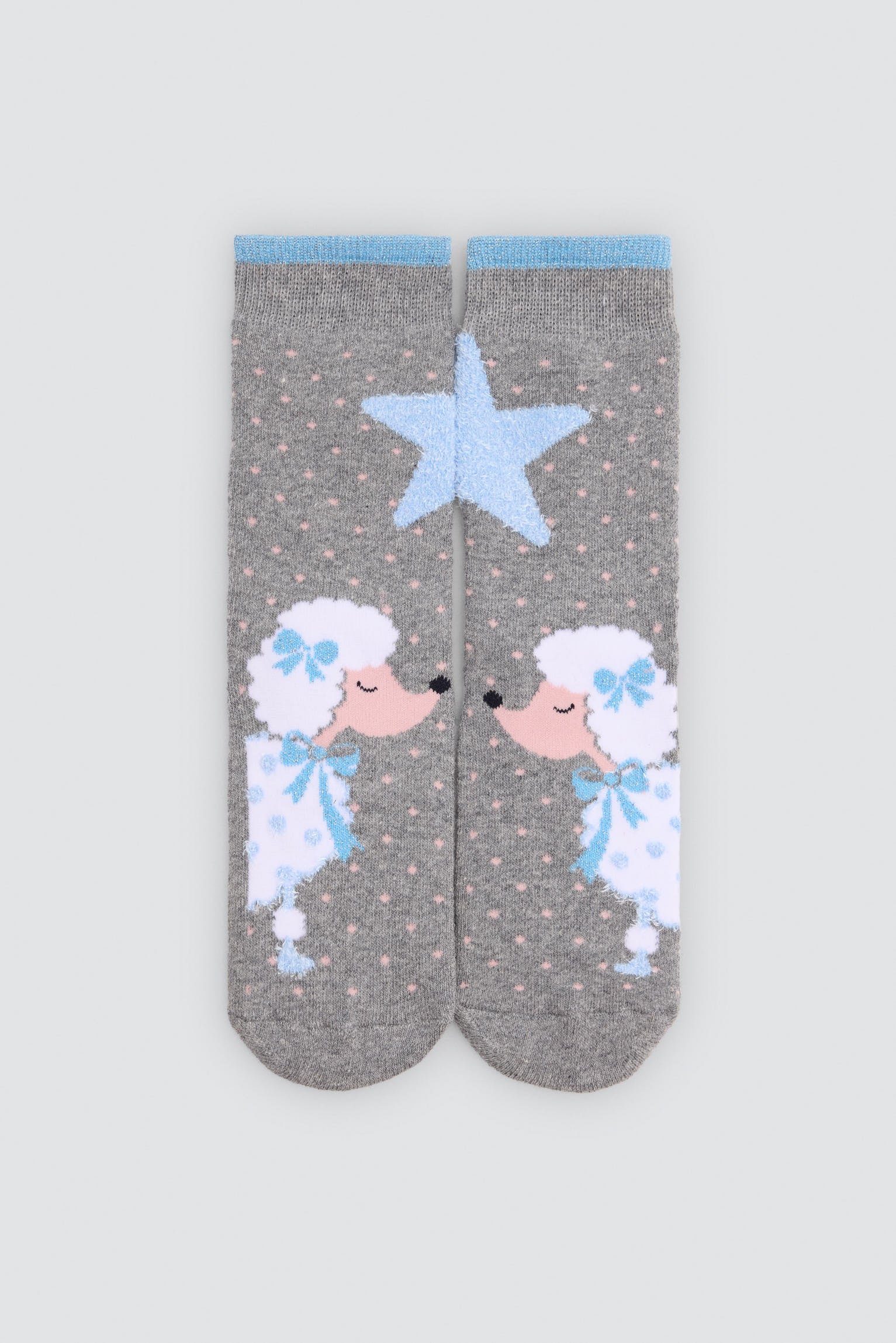 Pack of 3 girls' thermal non-slip socks with poodle print