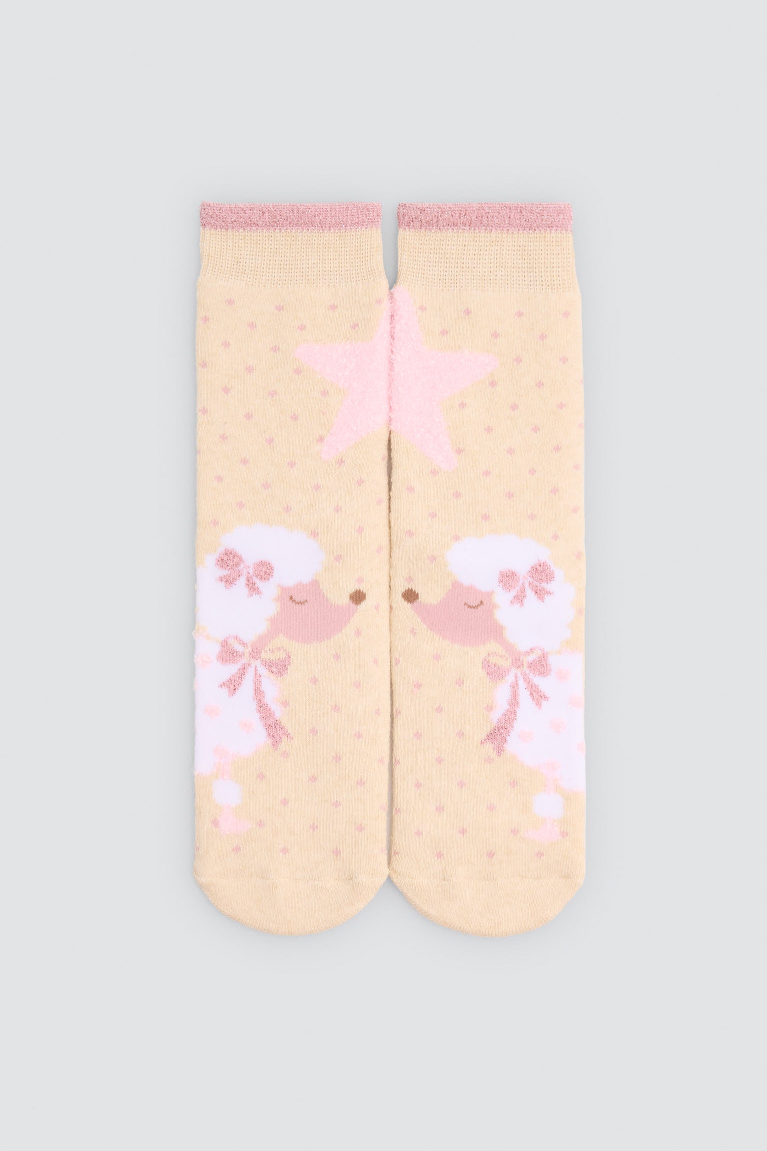 Pack of 3 girls' thermal non-slip socks with poodle print