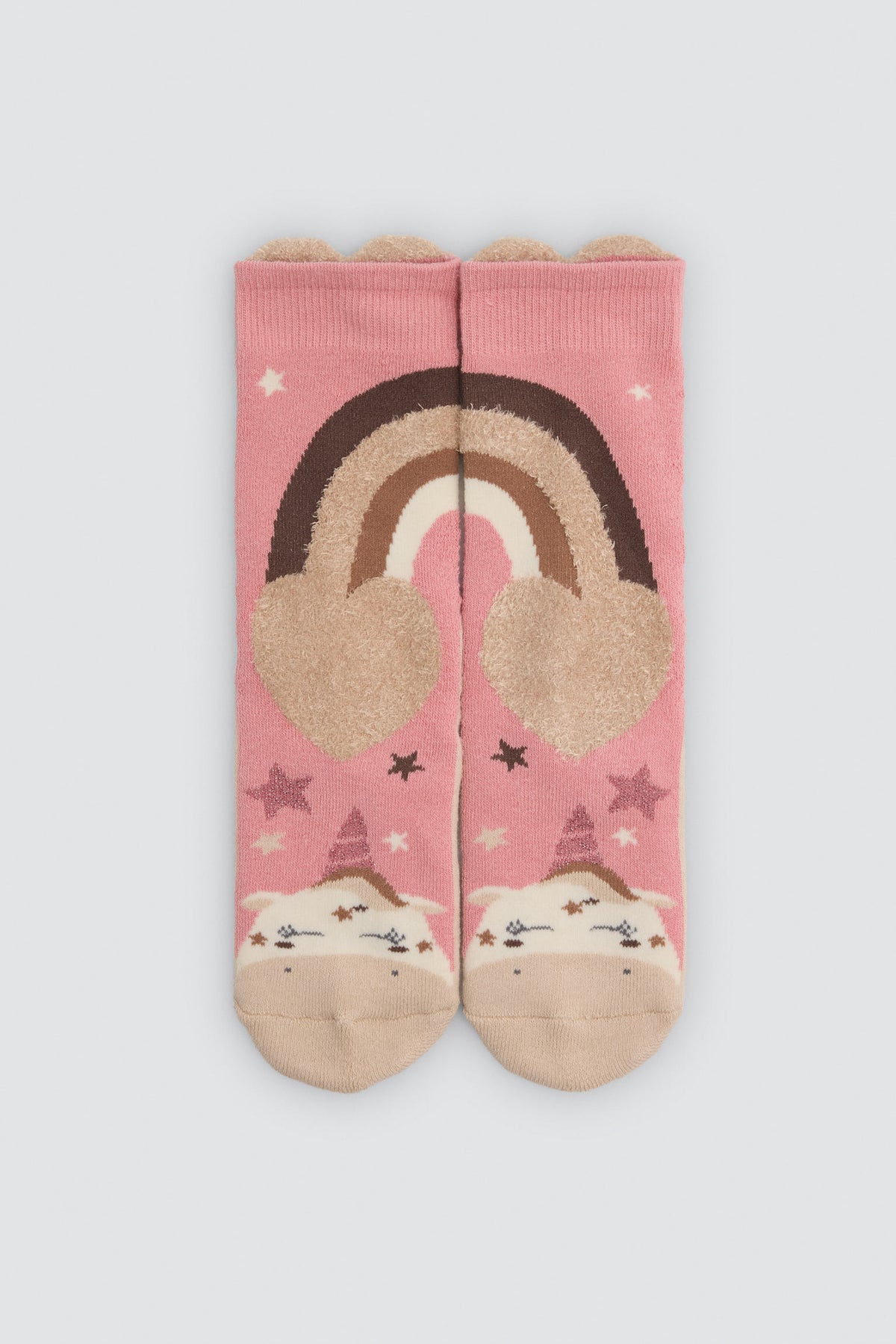 Pack of 3 girls' thermal non-slip socks with unicorn and rainbow prints