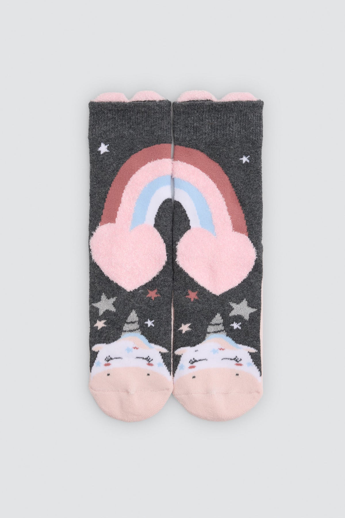 Pack of 3 girls' thermal non-slip socks with unicorn and rainbow prints