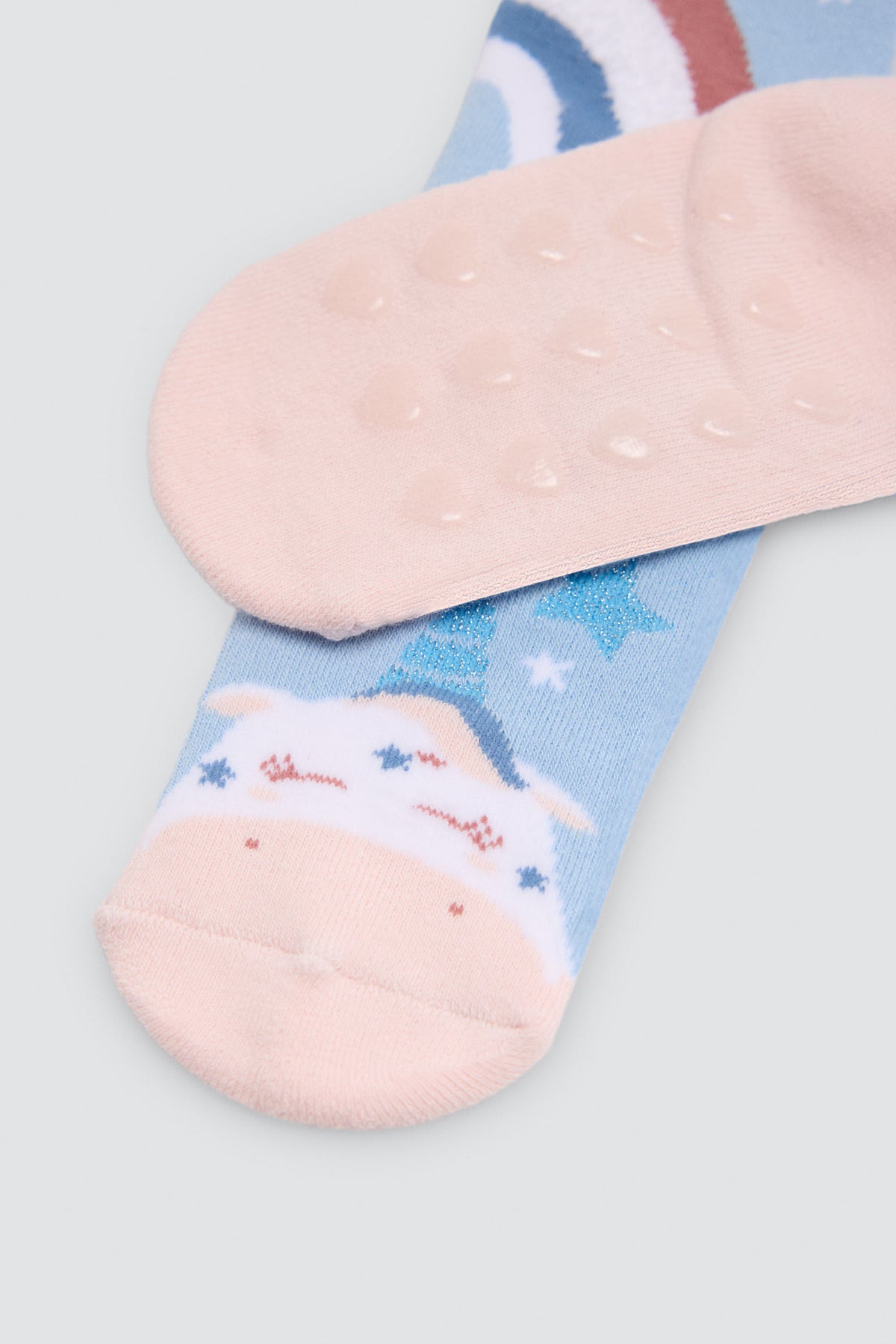 Pack of 3 girls' thermal non-slip socks with unicorn and rainbow prints
