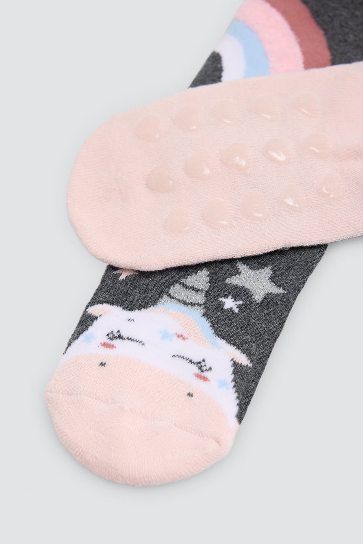 Pack of 3 girls' thermal non-slip socks with unicorn and rainbow prints