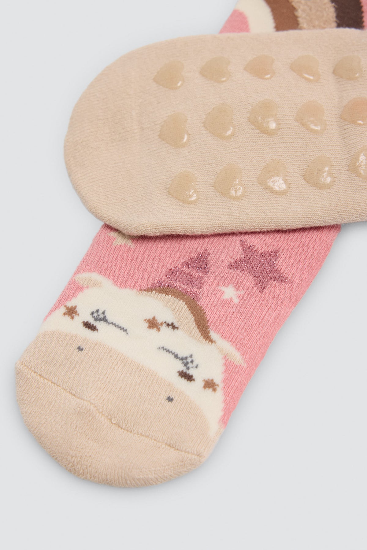 Pack of 3 girls' thermal non-slip socks with unicorn and rainbow prints