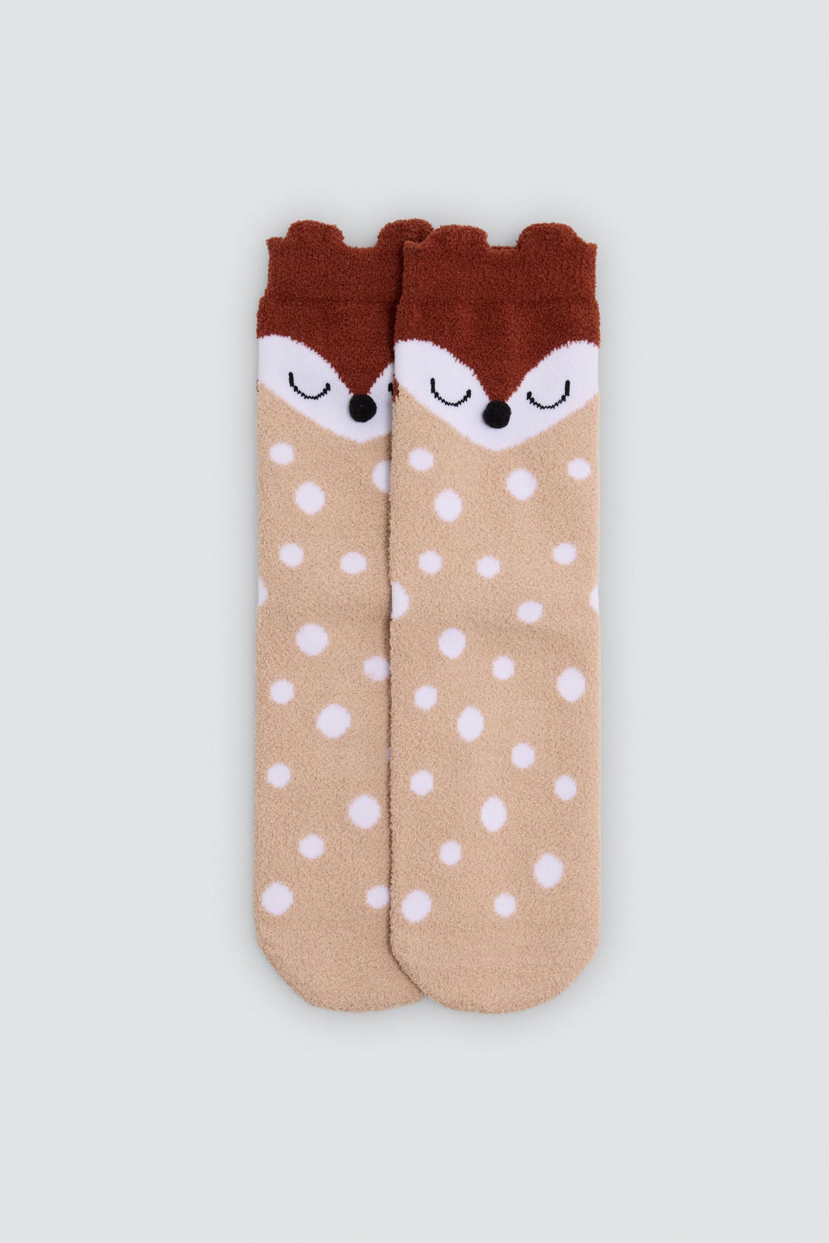 Pack of 3 girls' thermal non-slip socks with 3D animal-face details