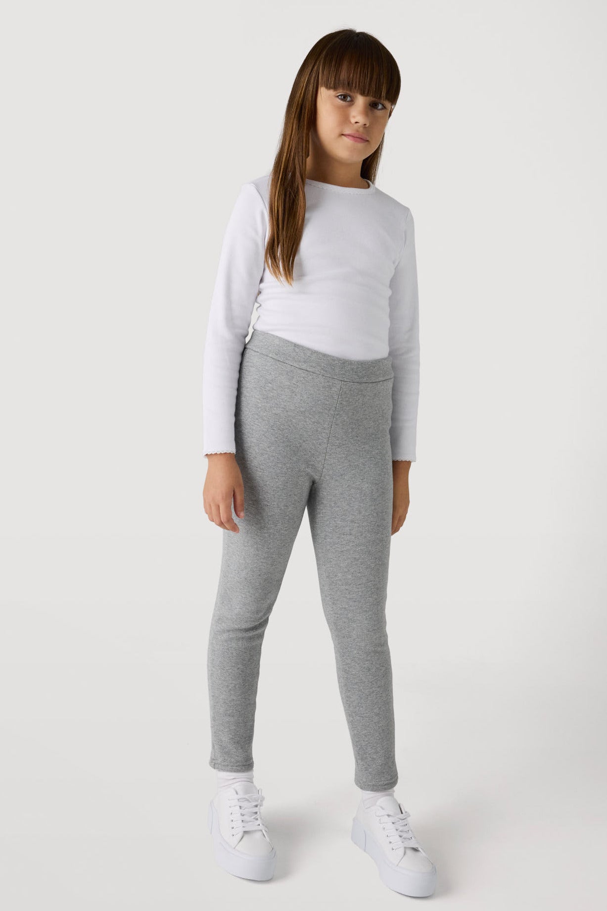 Girls' gray cotton thermal leggings