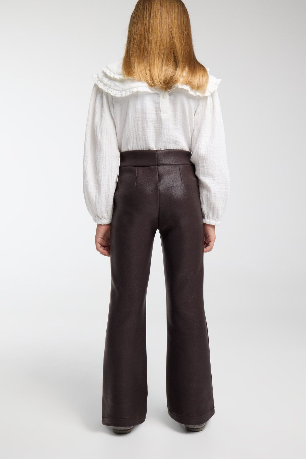 THERMAL Girls' chocolate brushed faux-leather flared trousers