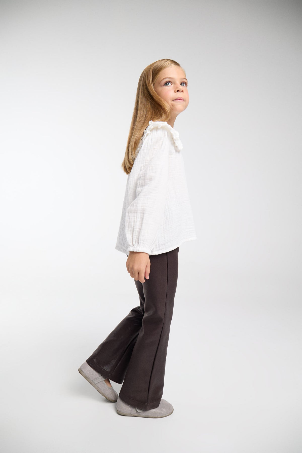 THERMAL Girls' chocolate brushed faux-leather flared trousers