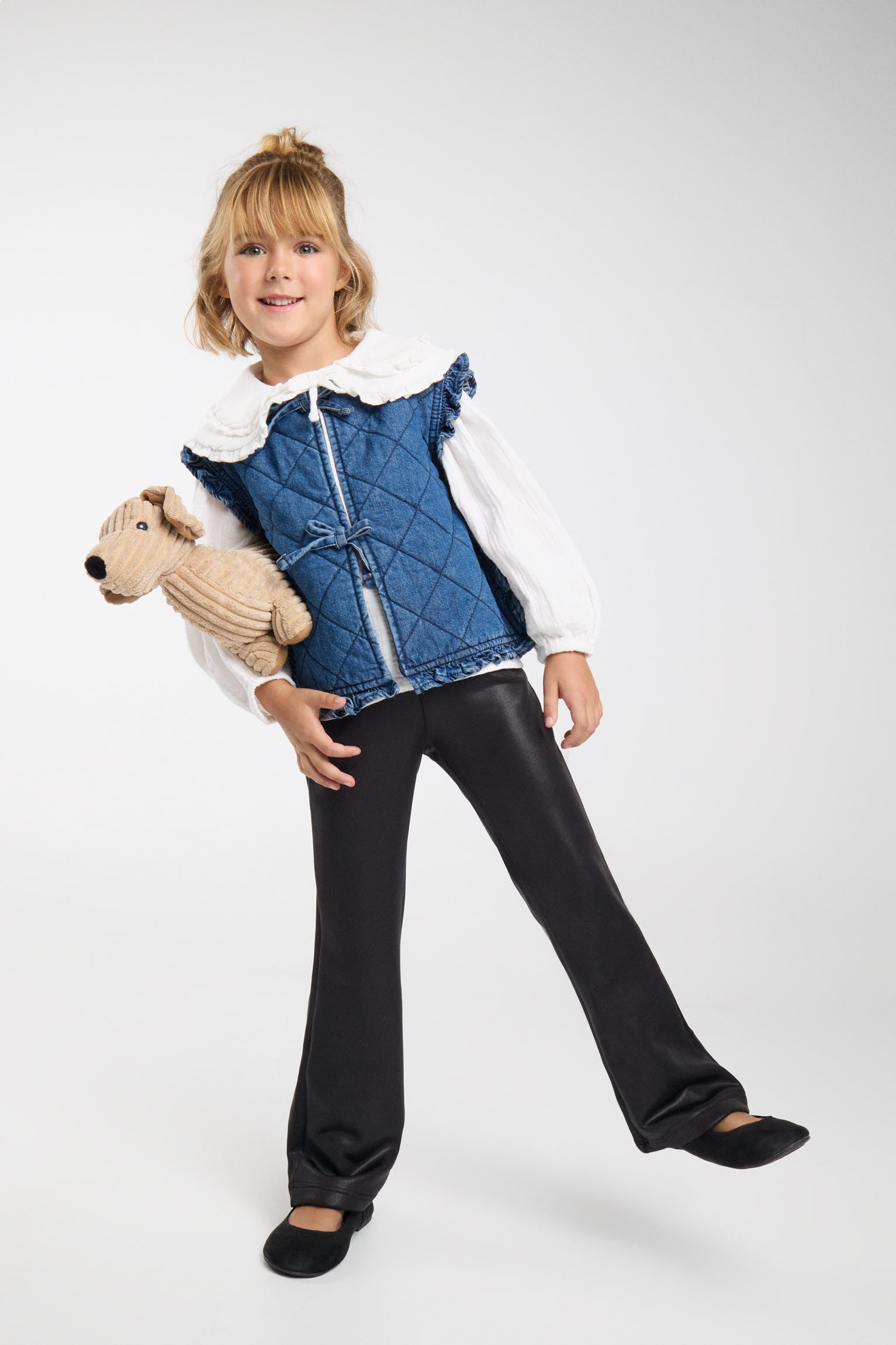 THERMAL Girls' black brushed faux-leather flared trousers