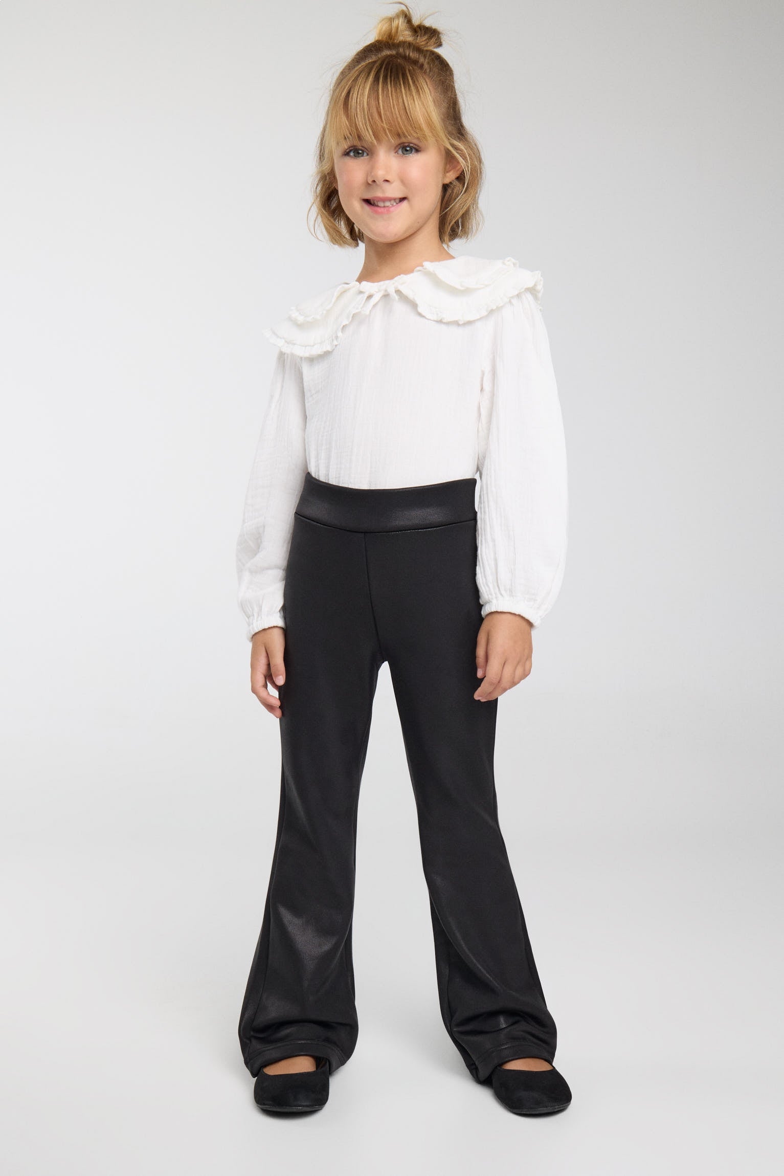 THERMAL Girls' black brushed faux-leather flared trousers