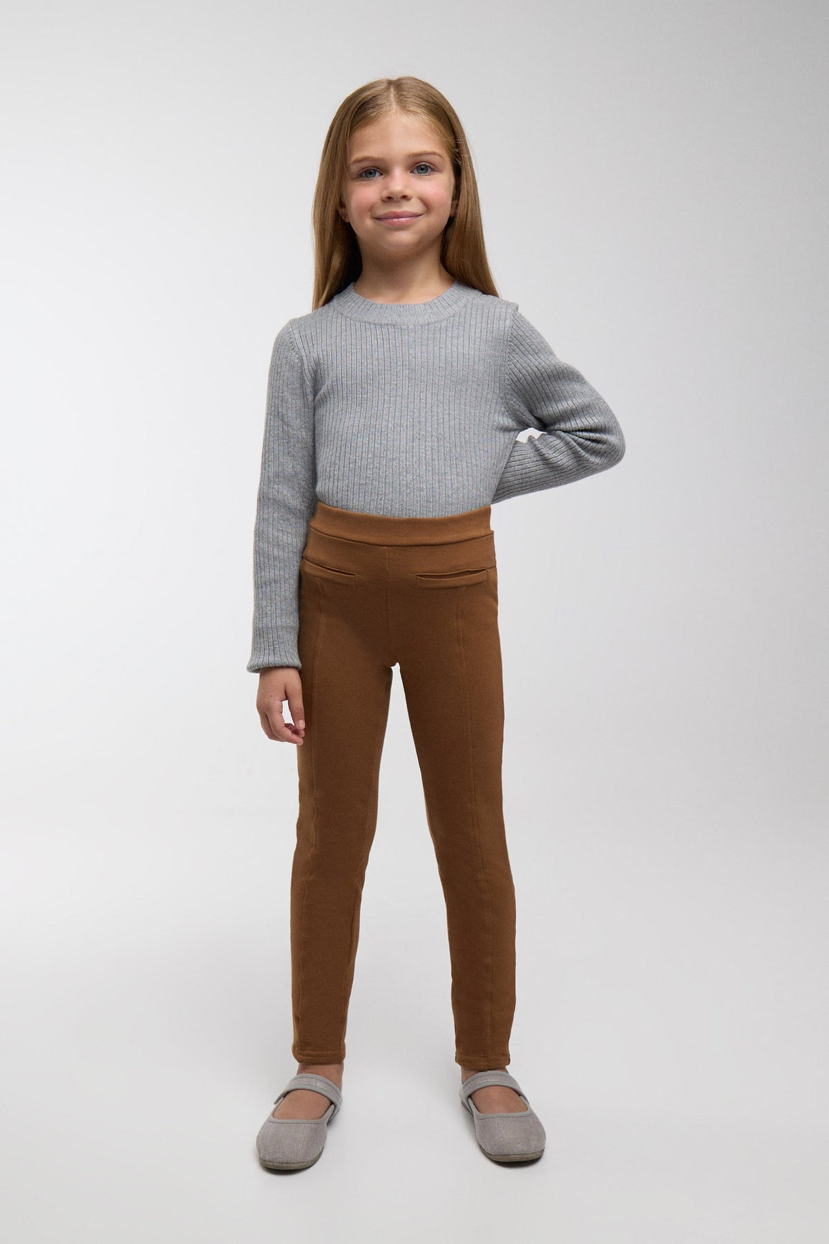 THERMAL Girls' brown brushed skinny leggings