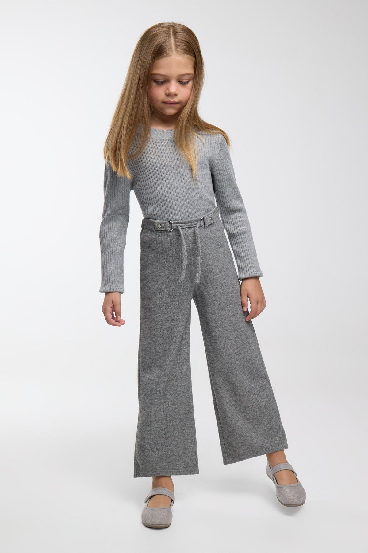 Girls' grey marl wide-leg trousers