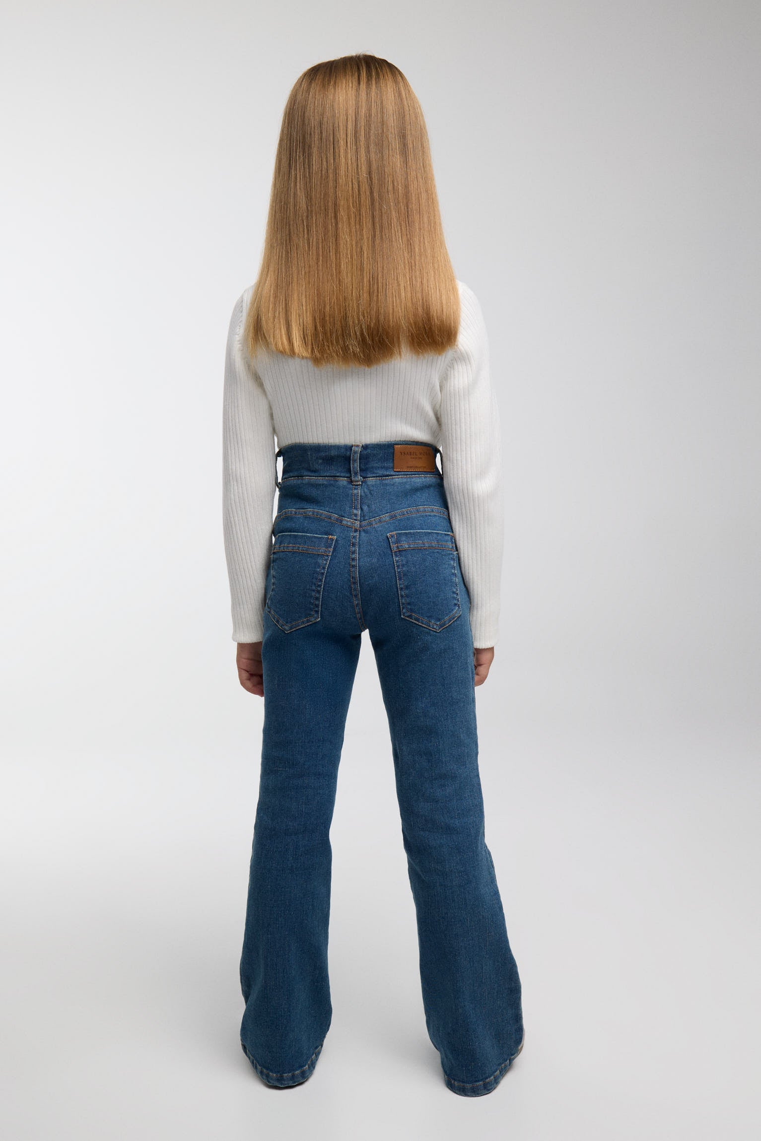 Girls' flared denim-effect trousers