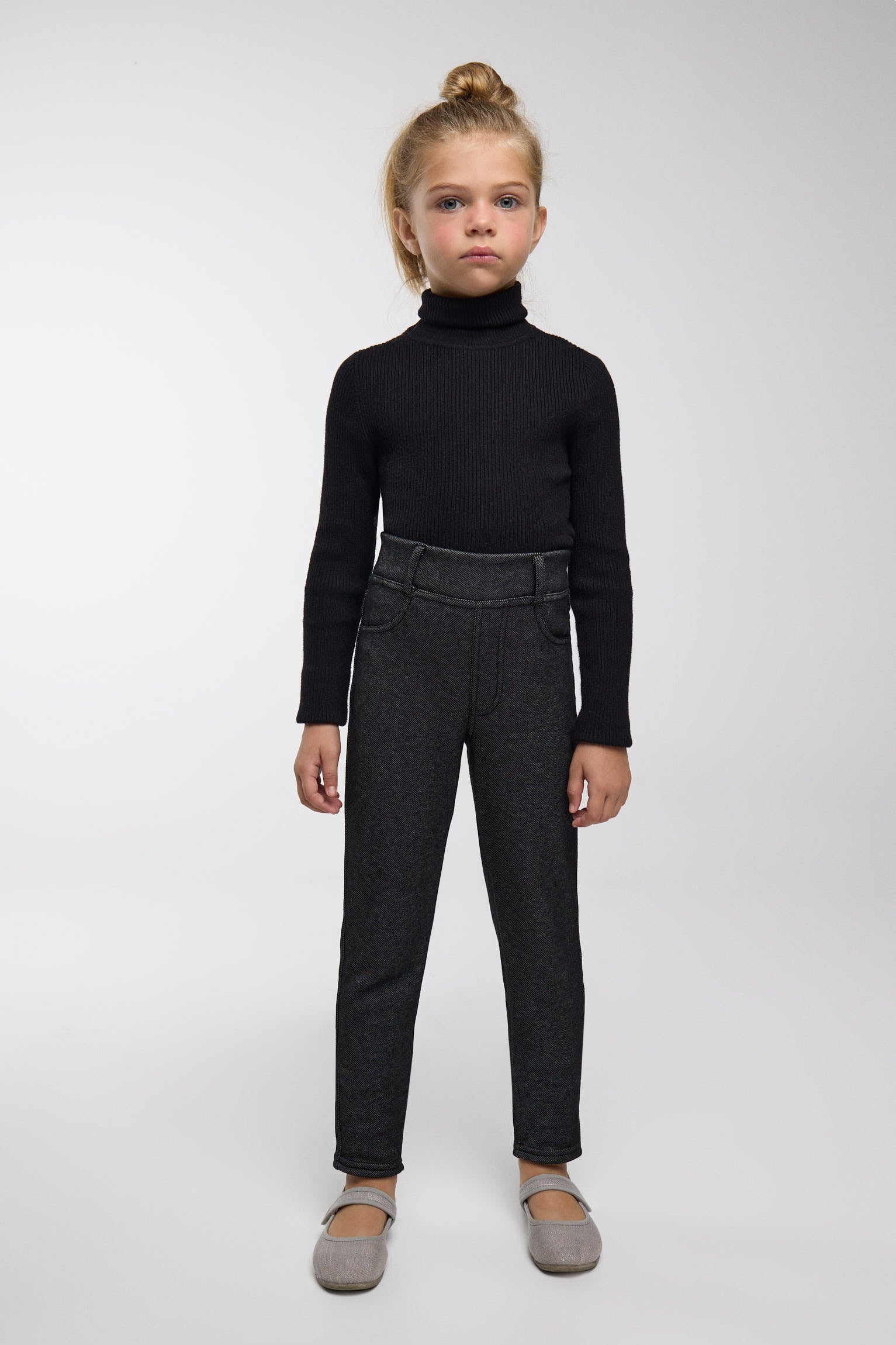 THERMAL Girls' black brushed denim-effect leggings