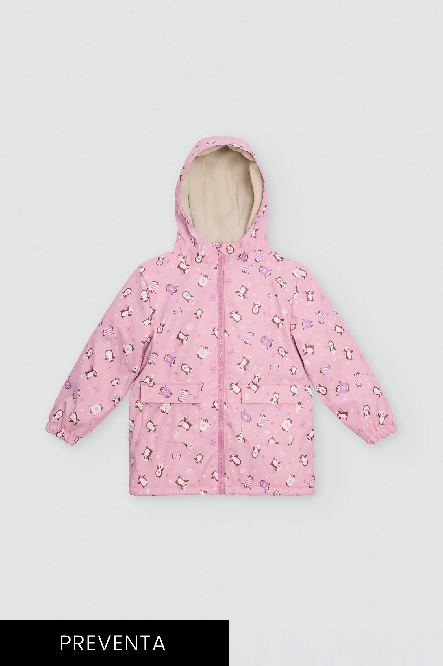 PRE-ORDER Girls' penguin-print raincoat with fleece lining