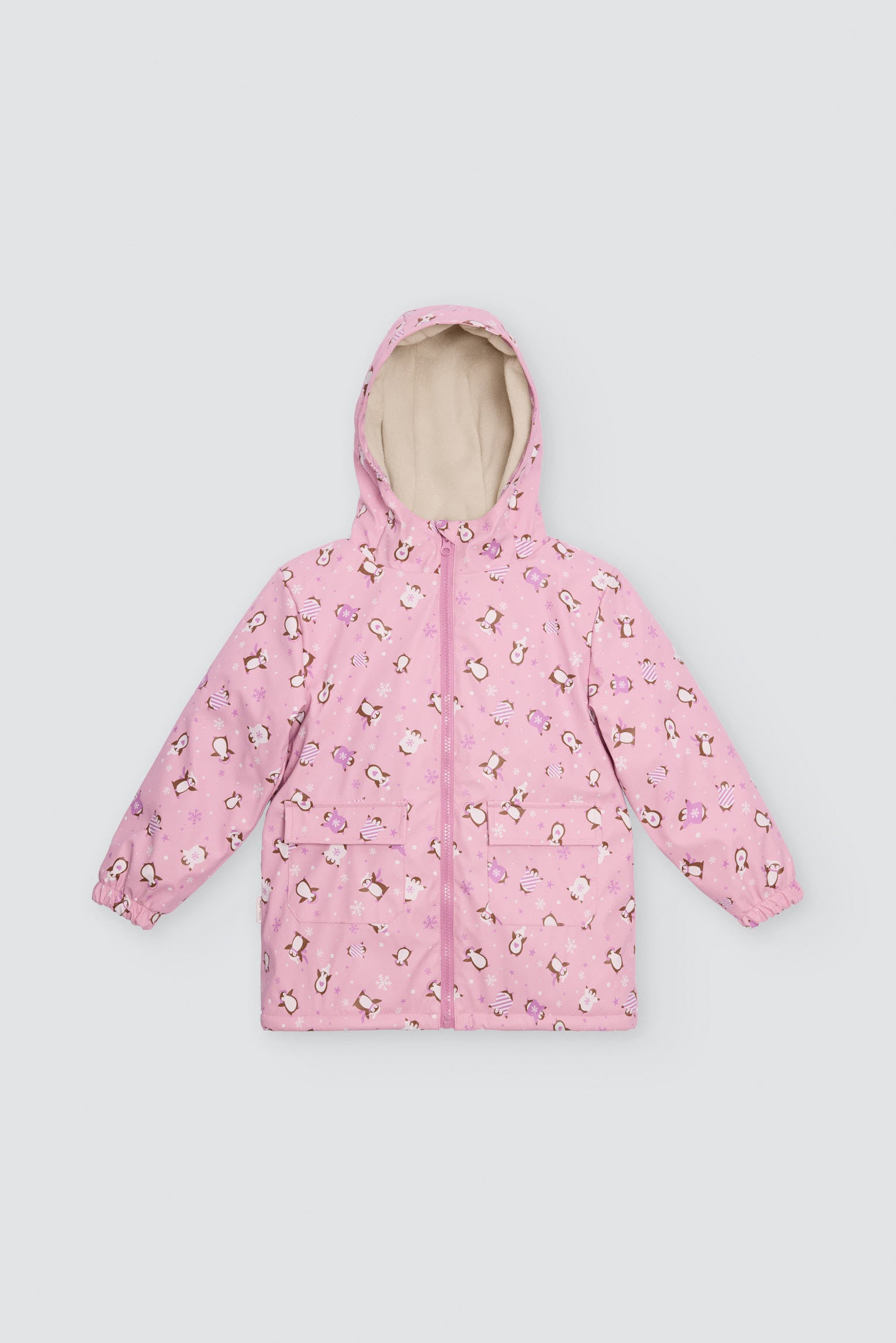 PRE-ORDER Girls' penguin-print raincoat with fleece lining