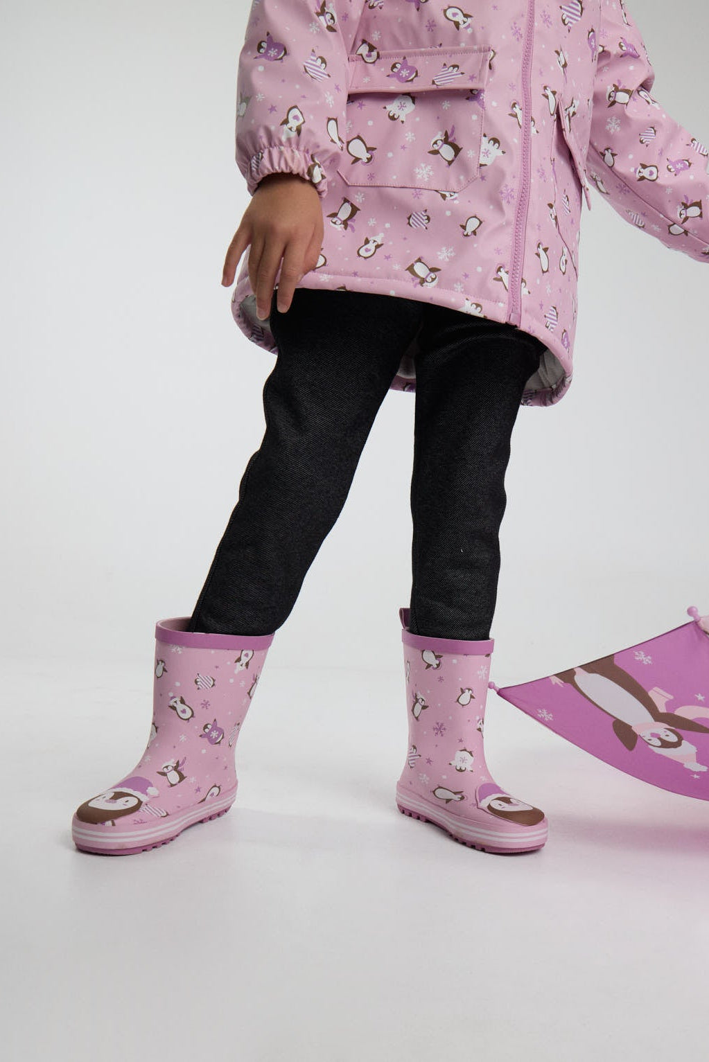 PRE-ORDER Girls' penguin-print wellington boots with lining
