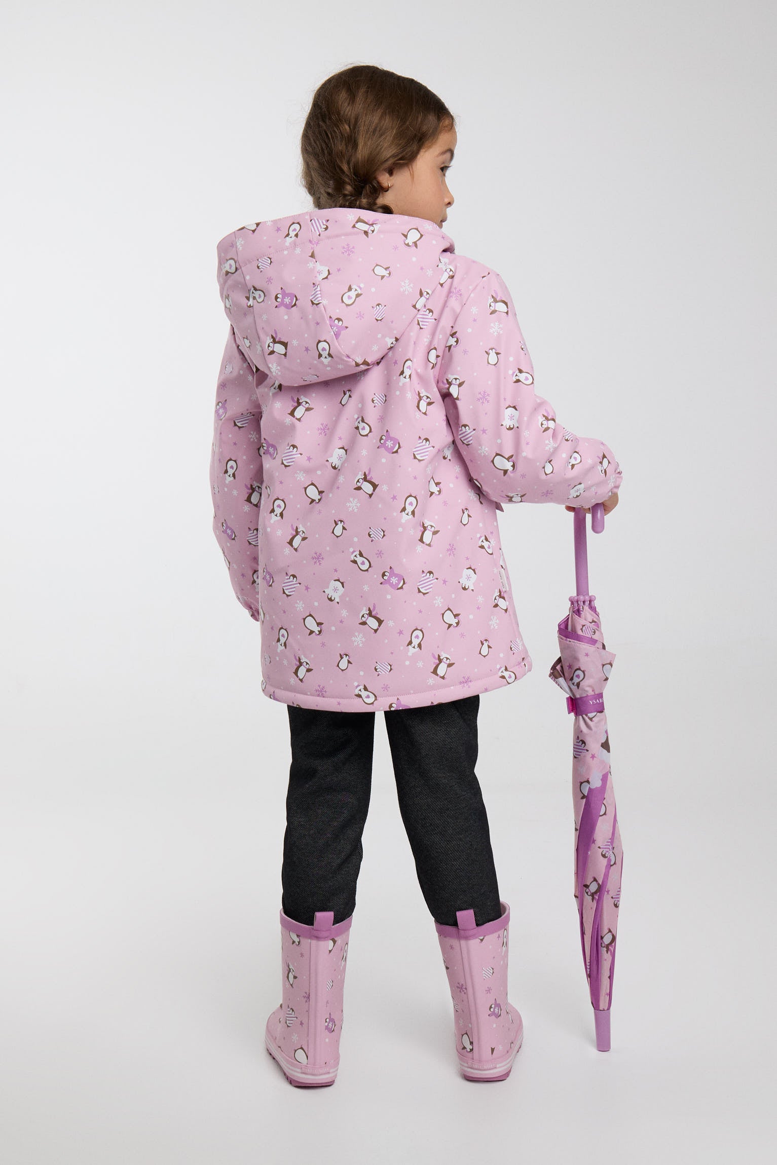 PRE-ORDER Girls' penguin-print raincoat with fleece lining