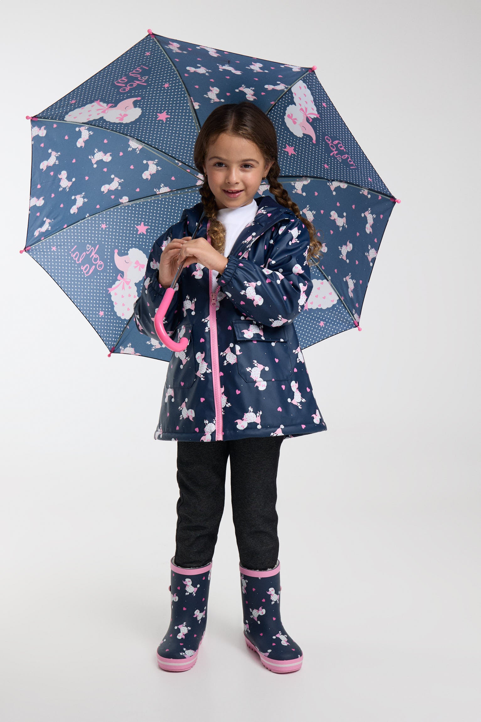 Girls' poodle-print raincoat with fleece lining