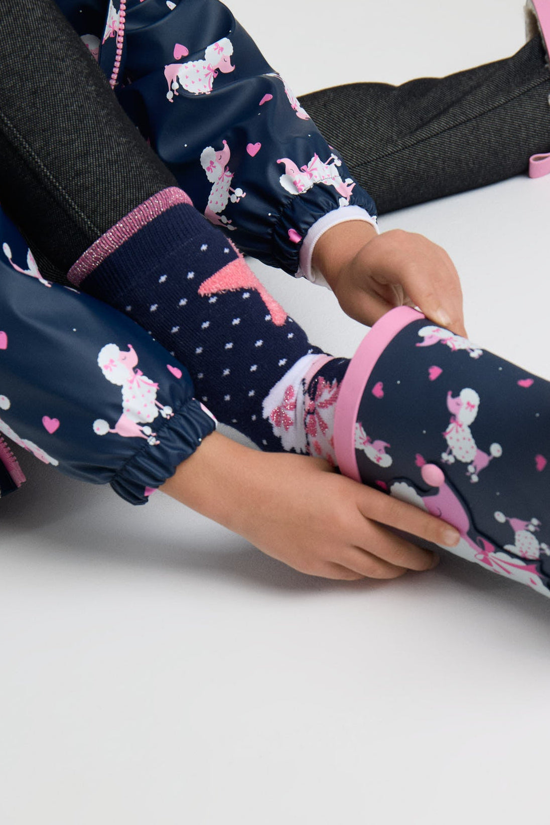 Pack of 3 girls' thermal non-slip socks with poodle print