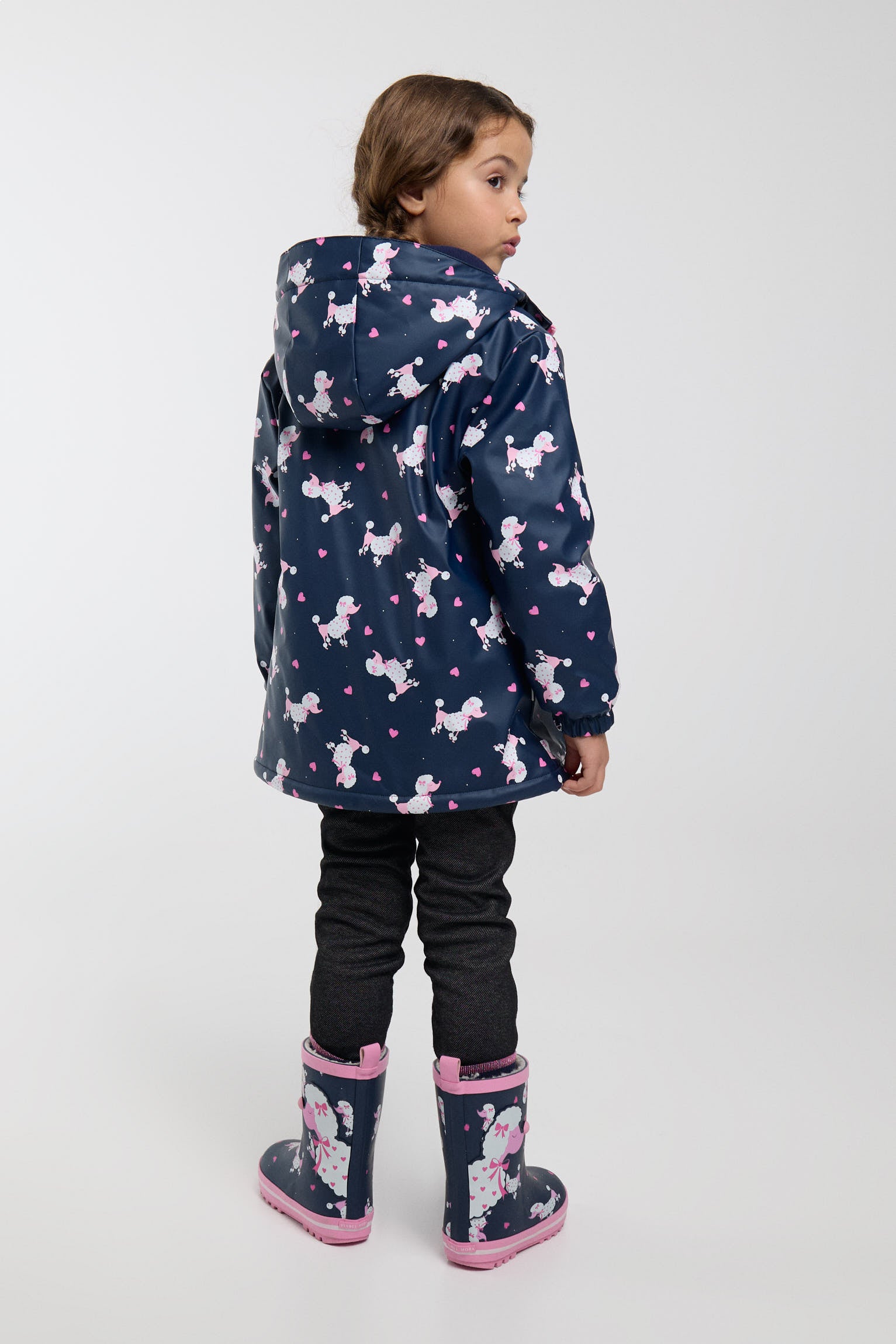 Girls' poodle-print raincoat with fleece lining
