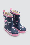 Girls' poodle-print wellington boots with sherpa lining