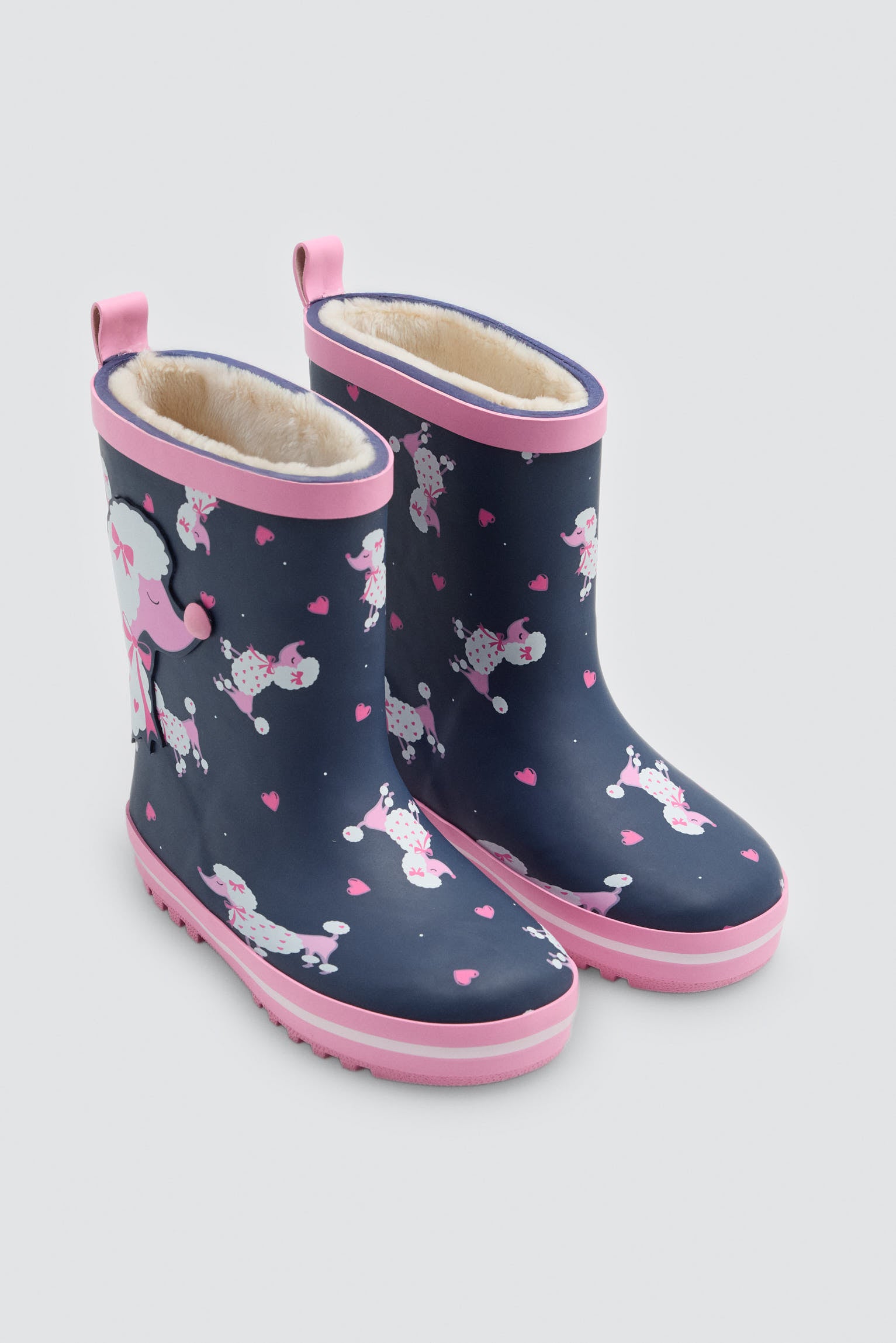 Girls' poodle-print wellington boots with sherpa lining