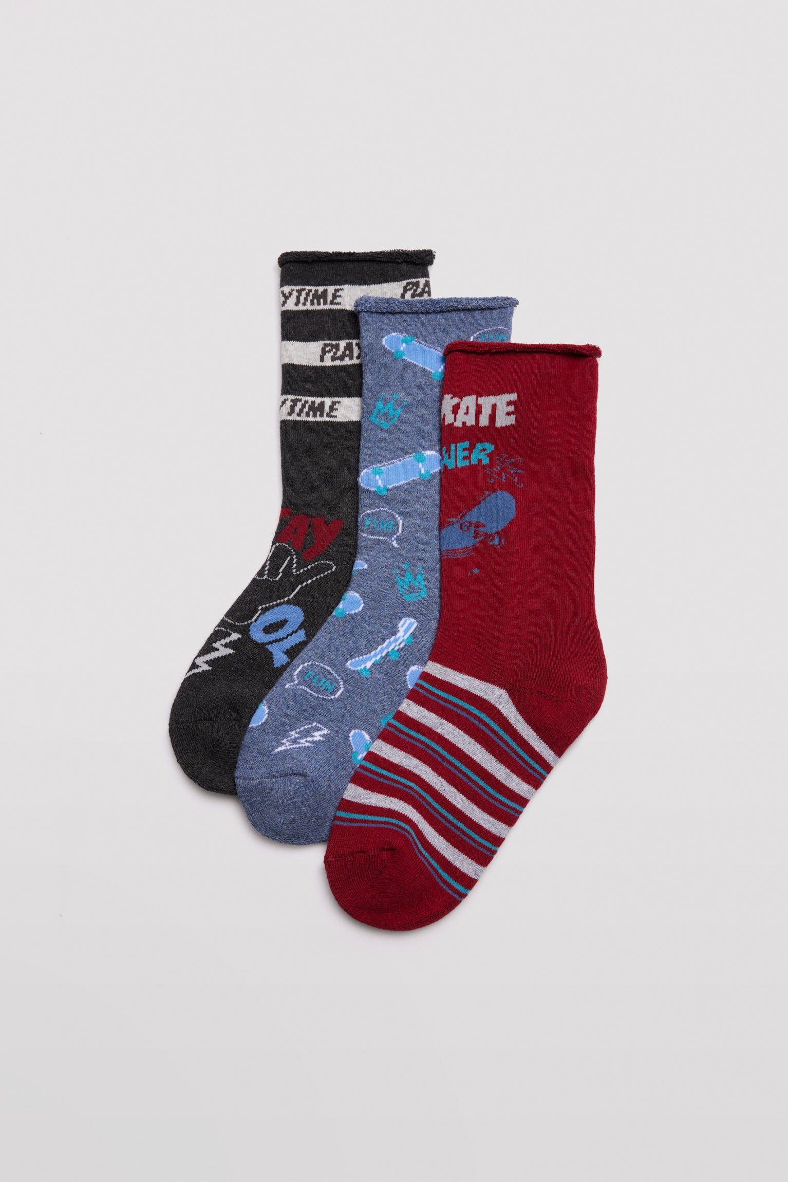 Pack of 3 thermal socks without cuffs for boys with skater prints