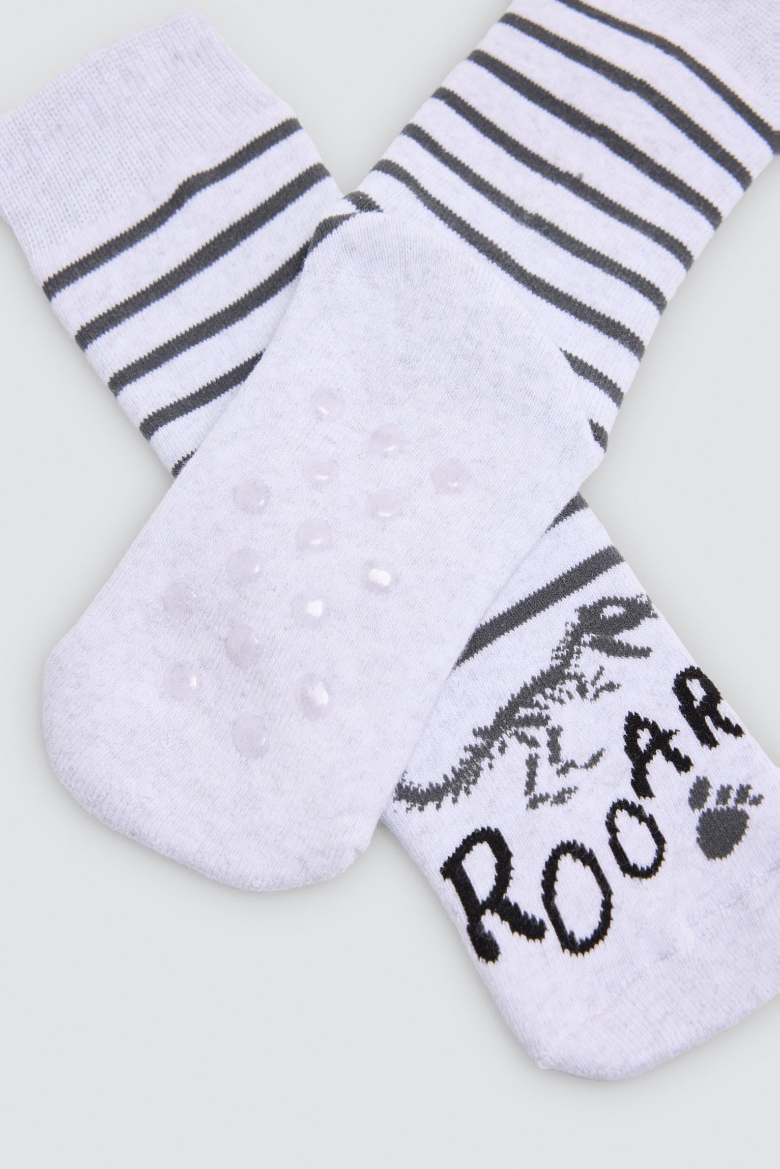 Pack of 3 boys' thermal non-slip socks with dinosaur and footprint prints